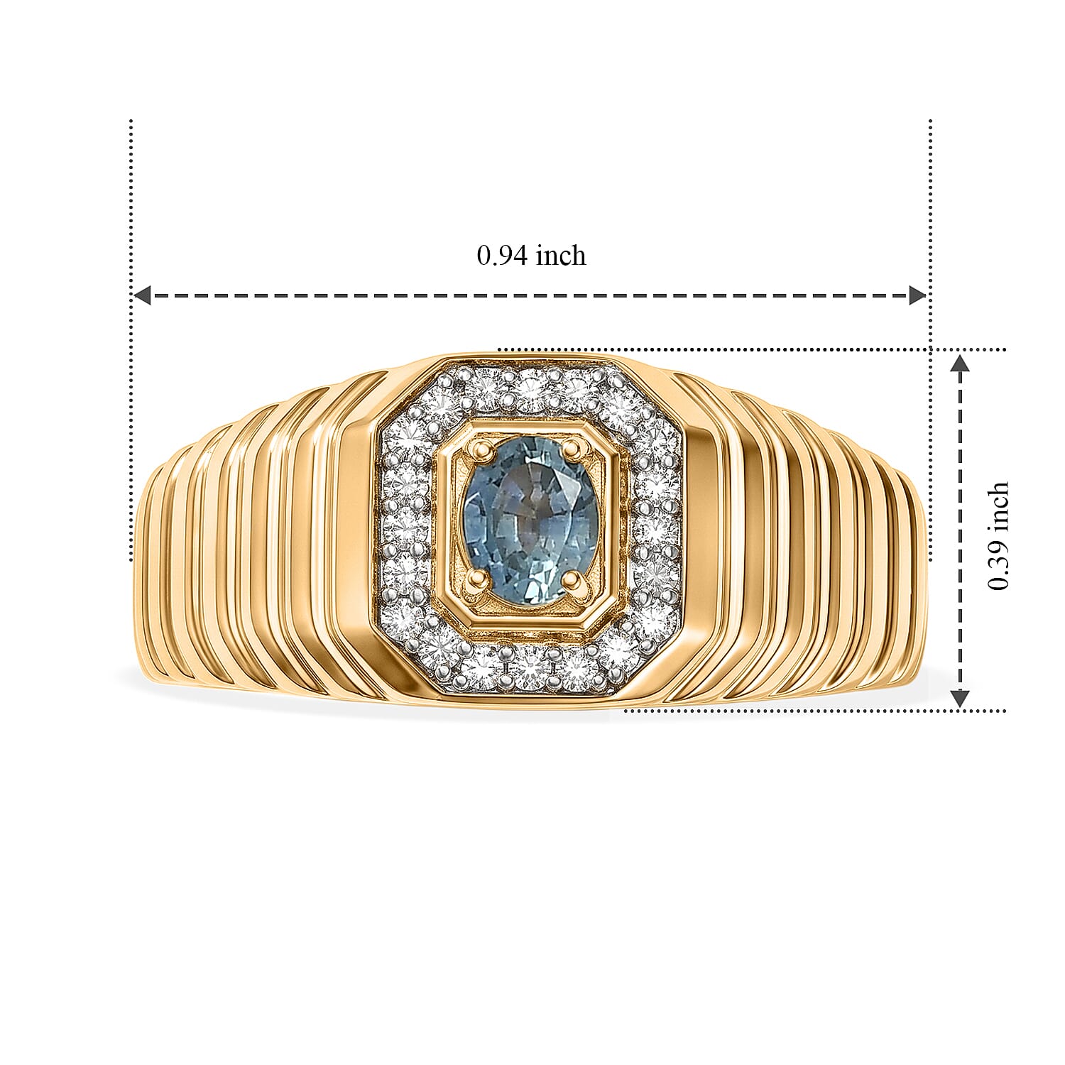 D'Joy Montana Sapphire and Moissanite 0.65 ctw Men's Ring in 18K Vermeil Yellow Gold Over Sterling Silver (Size 10.0)