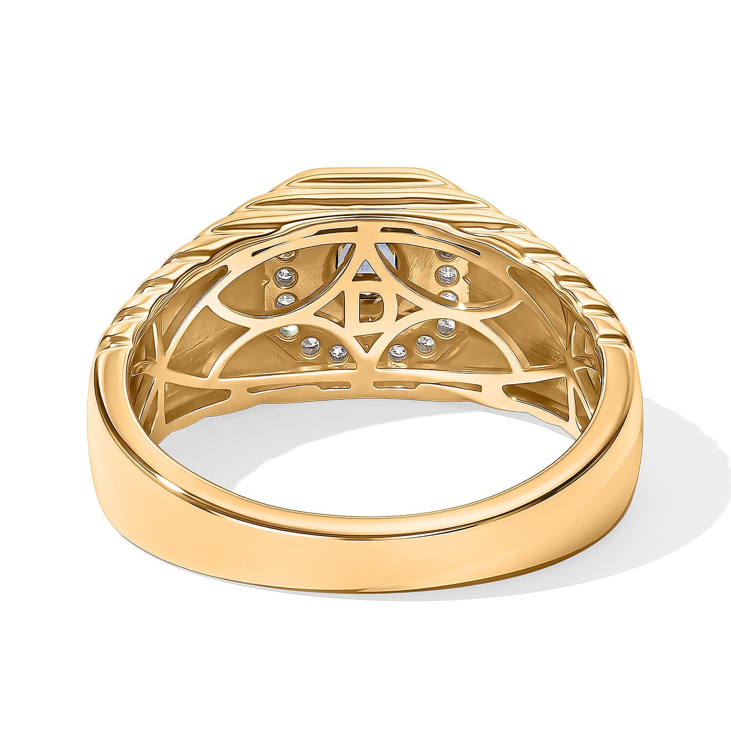 D'Joy Montana Sapphire and Moissanite 0.65 ctw Men's Ring in 18K Vermeil Yellow Gold Over Sterling Silver (Size 9.0)