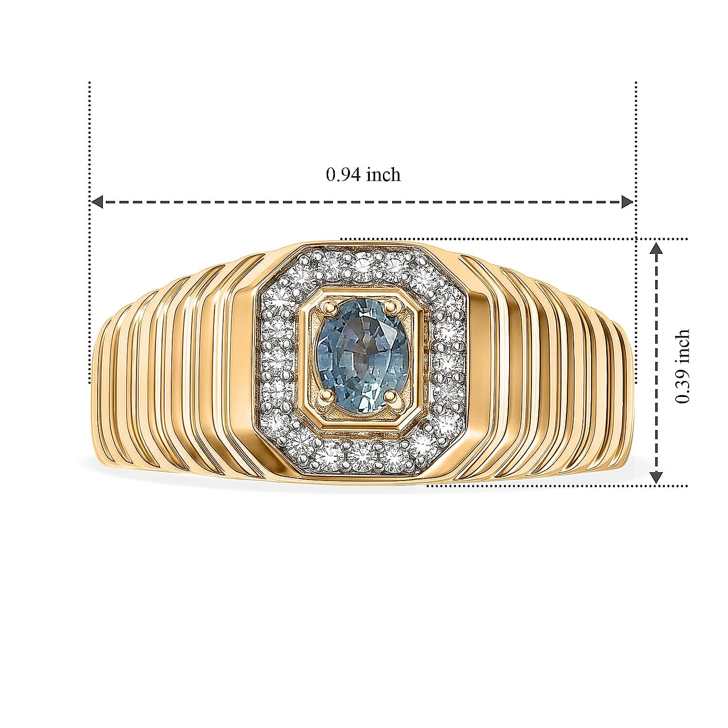 D'Joy Montana Sapphire and Moissanite 0.65 ctw Men's Ring in 18K Vermeil Yellow Gold Over Sterling Silver (Size 9.0)