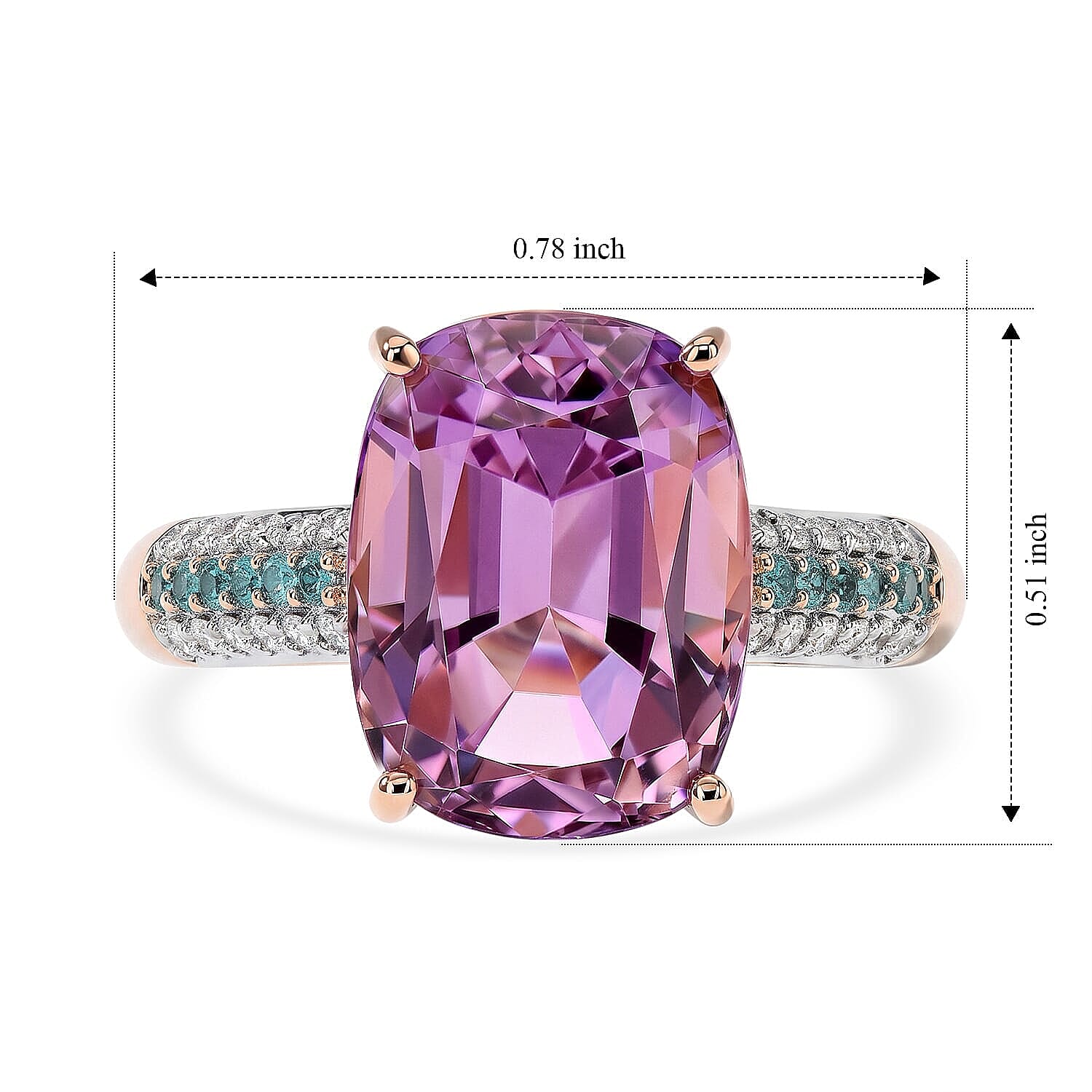 Luxoro AAA Patroke Kunzite, Paraiba Tourmaline and Diamond I2 6.50 ctw Azure Line Ring in 10K Rose Gold (Size 6.0)
