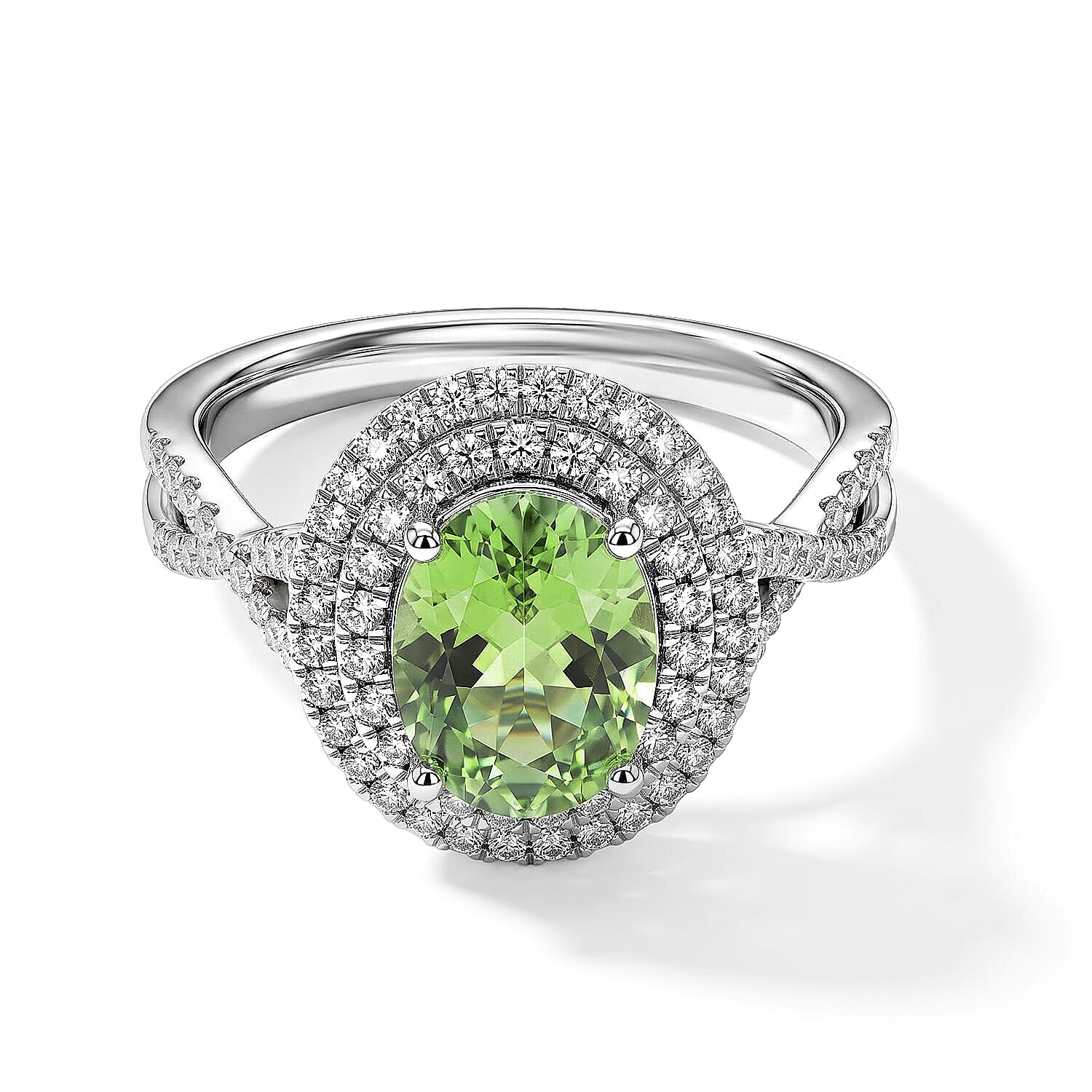Certified & Appraised Luxoro AAA Arquiana Mint Tourmaline and Diamond I2 2.50 ctw Ring in 10K White Gold (Size 5.0)