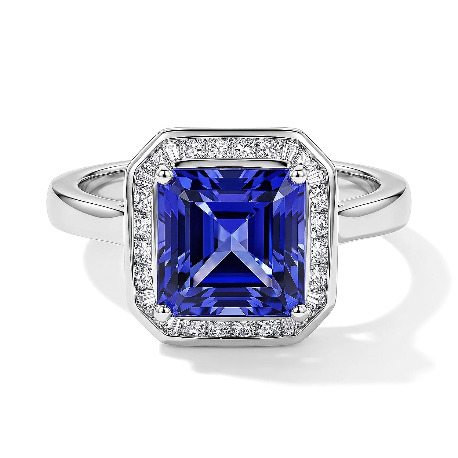 Gem Hunter Certified & Appraised Rhapsody Asscher Cut AAAA Tanzanite and Diamond VS-EF 2.80 ctw Ring in 950 Platinum (Size 5.0) 6.15 Grams