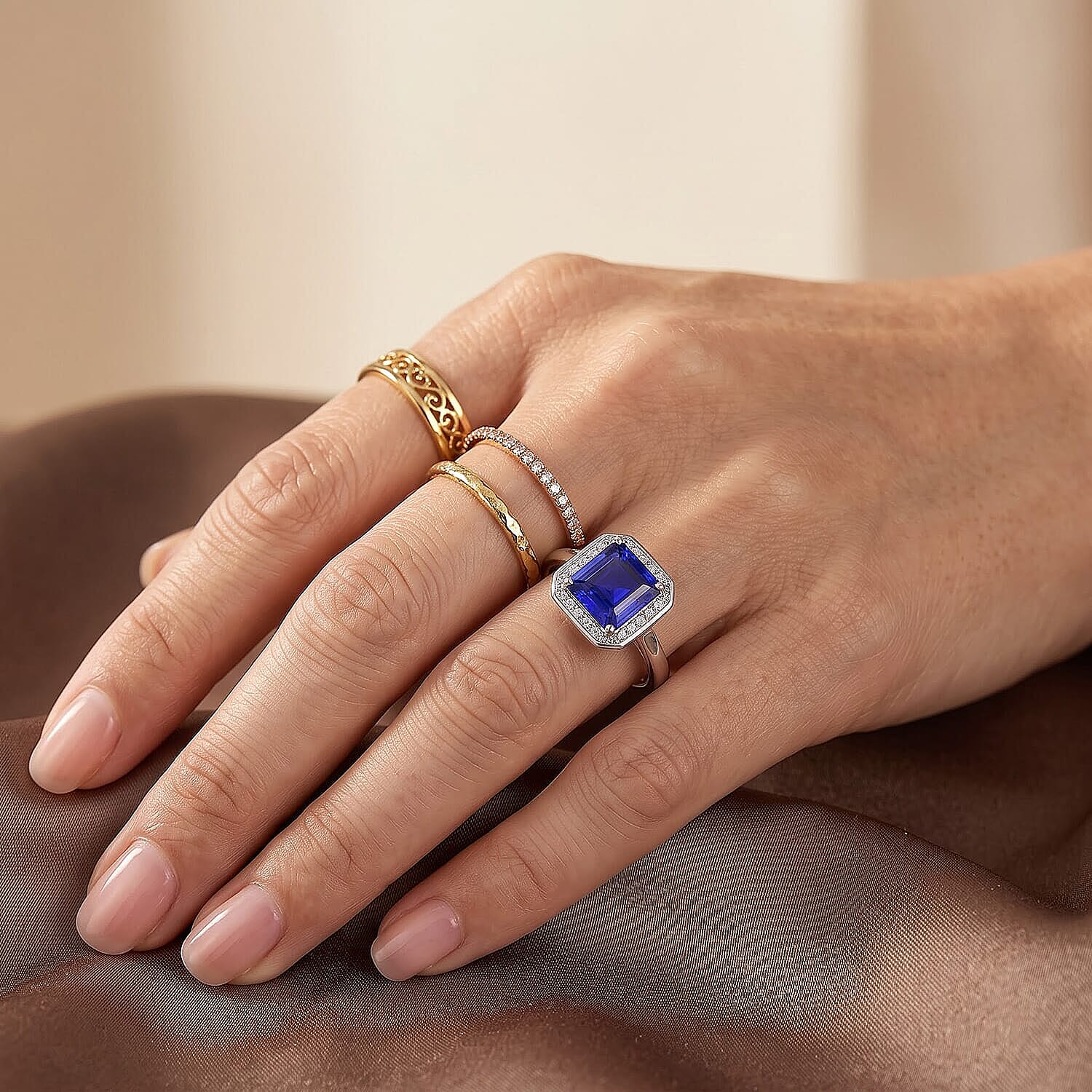 Gem Hunter Certified & Appraised Rhapsody Asscher Cut AAAA Tanzanite and Diamond VS-EF 2.80 ctw Ring in 950 Platinum (Size 5.0) 6.15 Grams