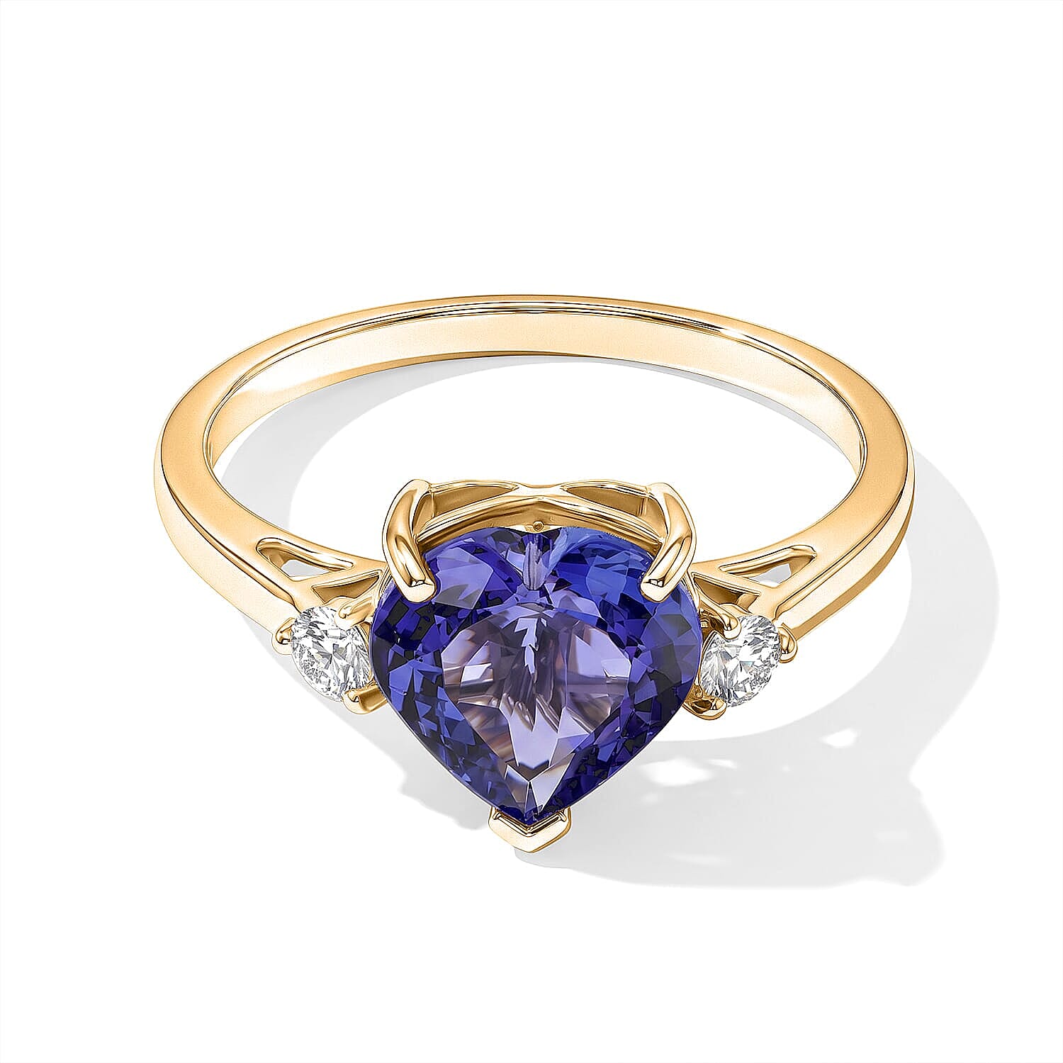 Premium Tanzanite and Diamond I2 2.65 ctw Heart Ring in 10K Yellow Gold (Size 5.0)