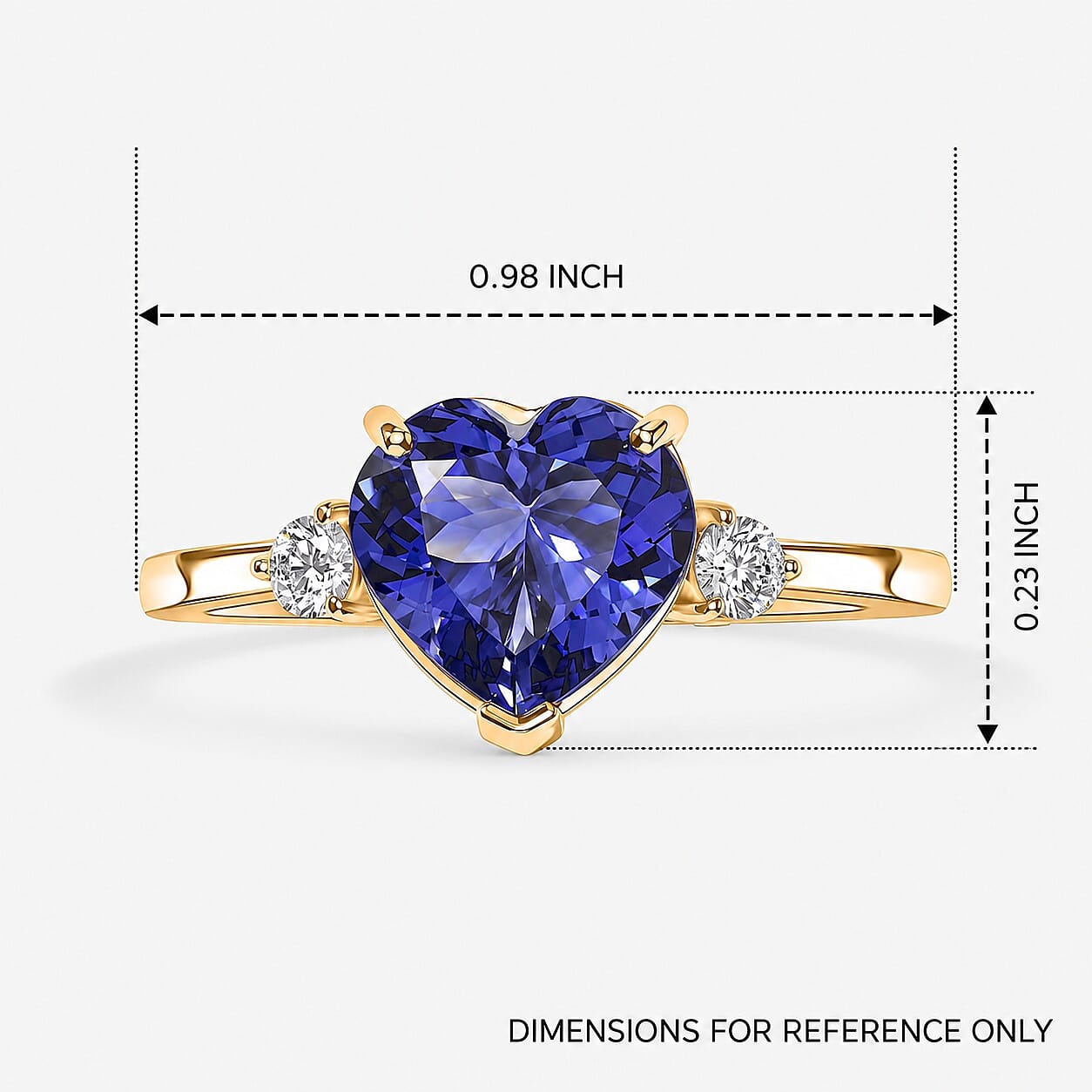 Premium Tanzanite and Diamond I2 2.65 ctw Heart Ring in 10K Yellow Gold (Size 5.0)