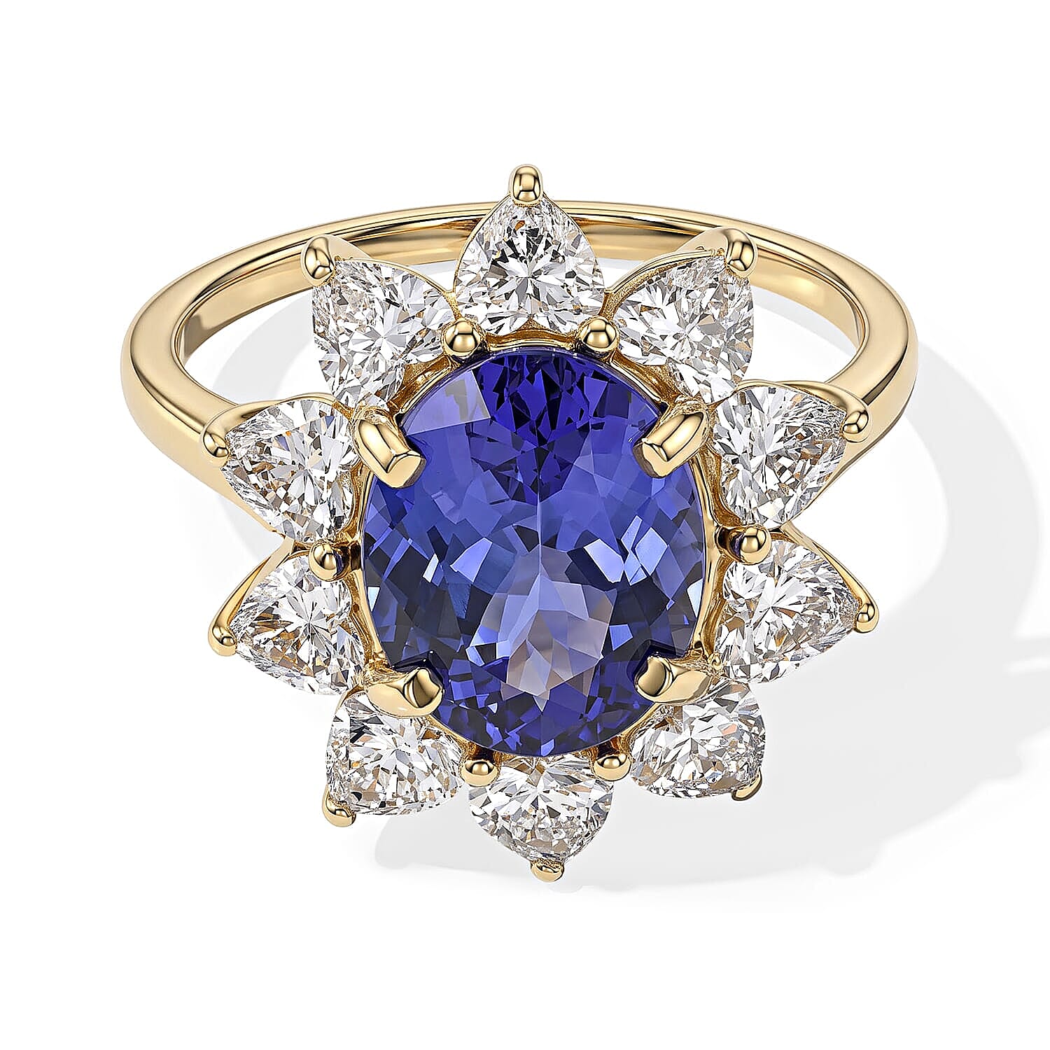 Premium Tanzanite and Lab Grown Diamond VS 3.75 ctw Floral Ring in 10K Yellow Gold (Size 5.0)