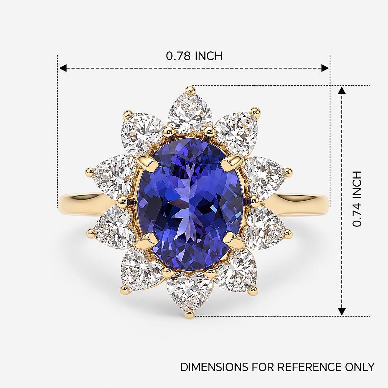 Premium Tanzanite and Lab Grown Diamond VS 3.75 ctw Floral Ring in 10K Yellow Gold (Size 5.0)