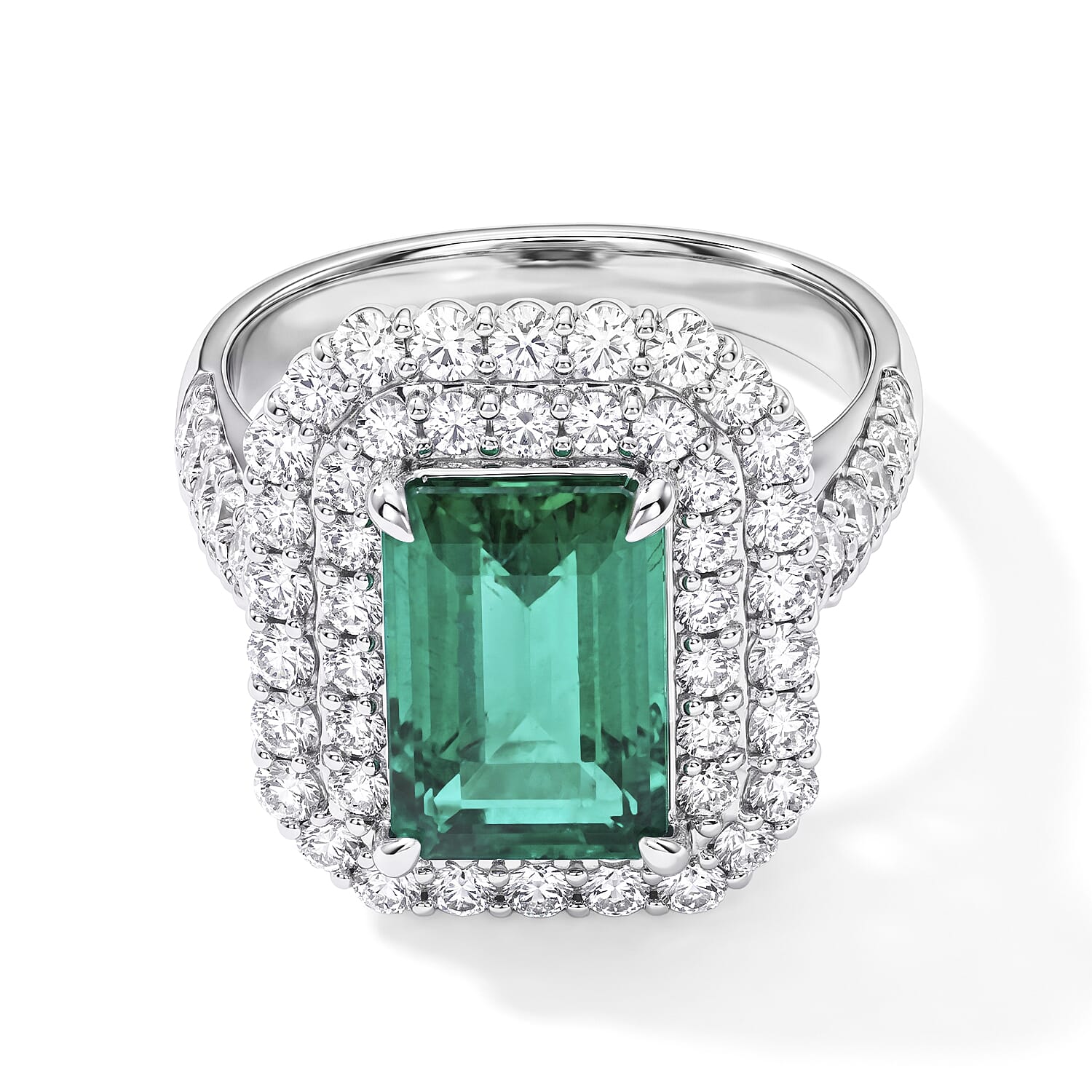 AAAA Colombian Emerald and White Diamond SI 4.20 ctw Ring in 900 Platinum (Size 6.0) 10 Grams