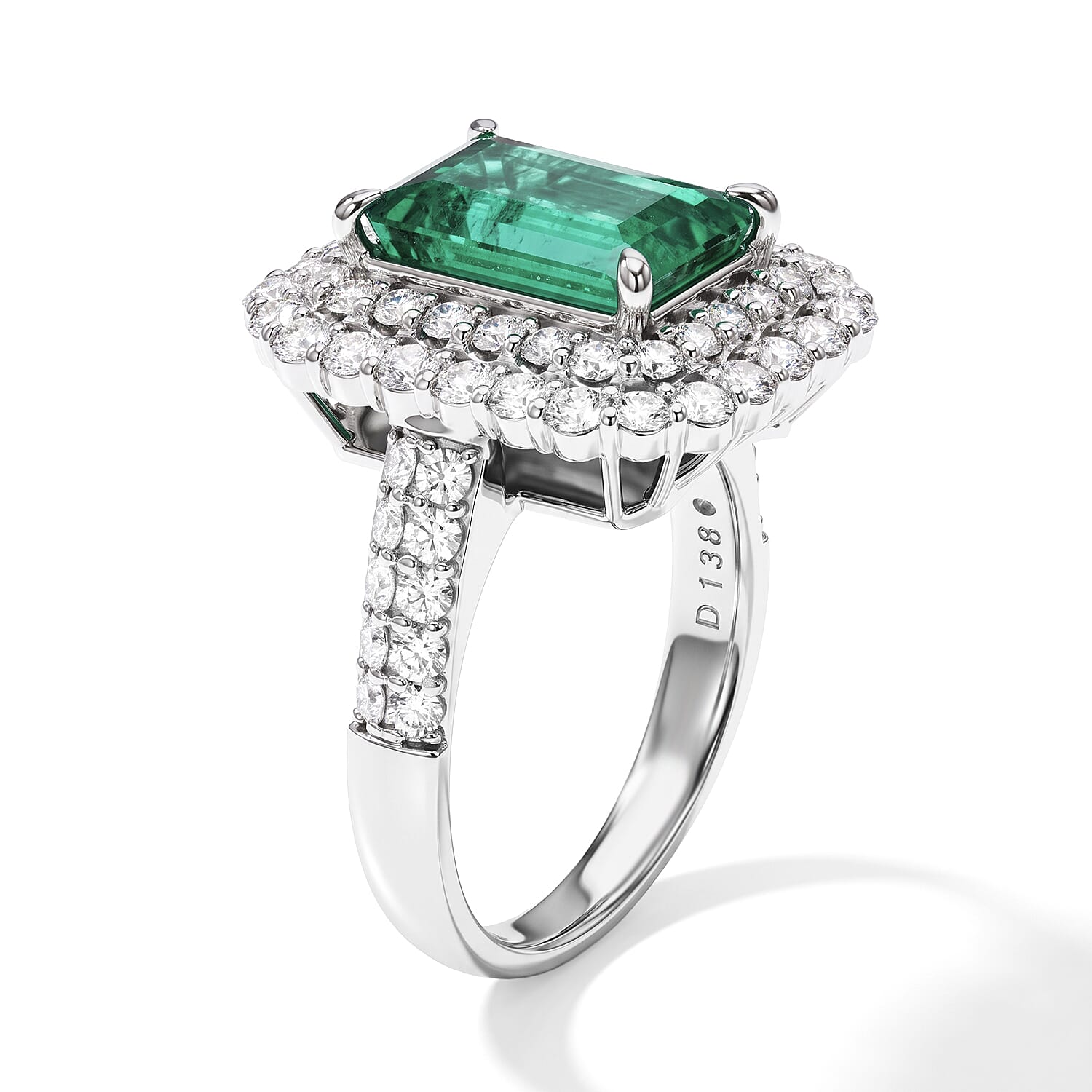 AAAA Colombian Emerald and White Diamond SI 4.20 ctw Ring in 900 Platinum (Size 6.0) 10 Grams
