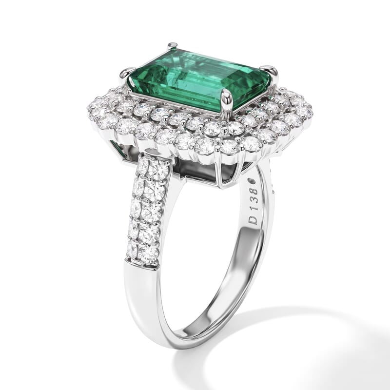 AAAA Colombian Emerald and White Diamond SI 4.20 ctw Ring in 900 Platinum (Size 6.0) 10 Grams