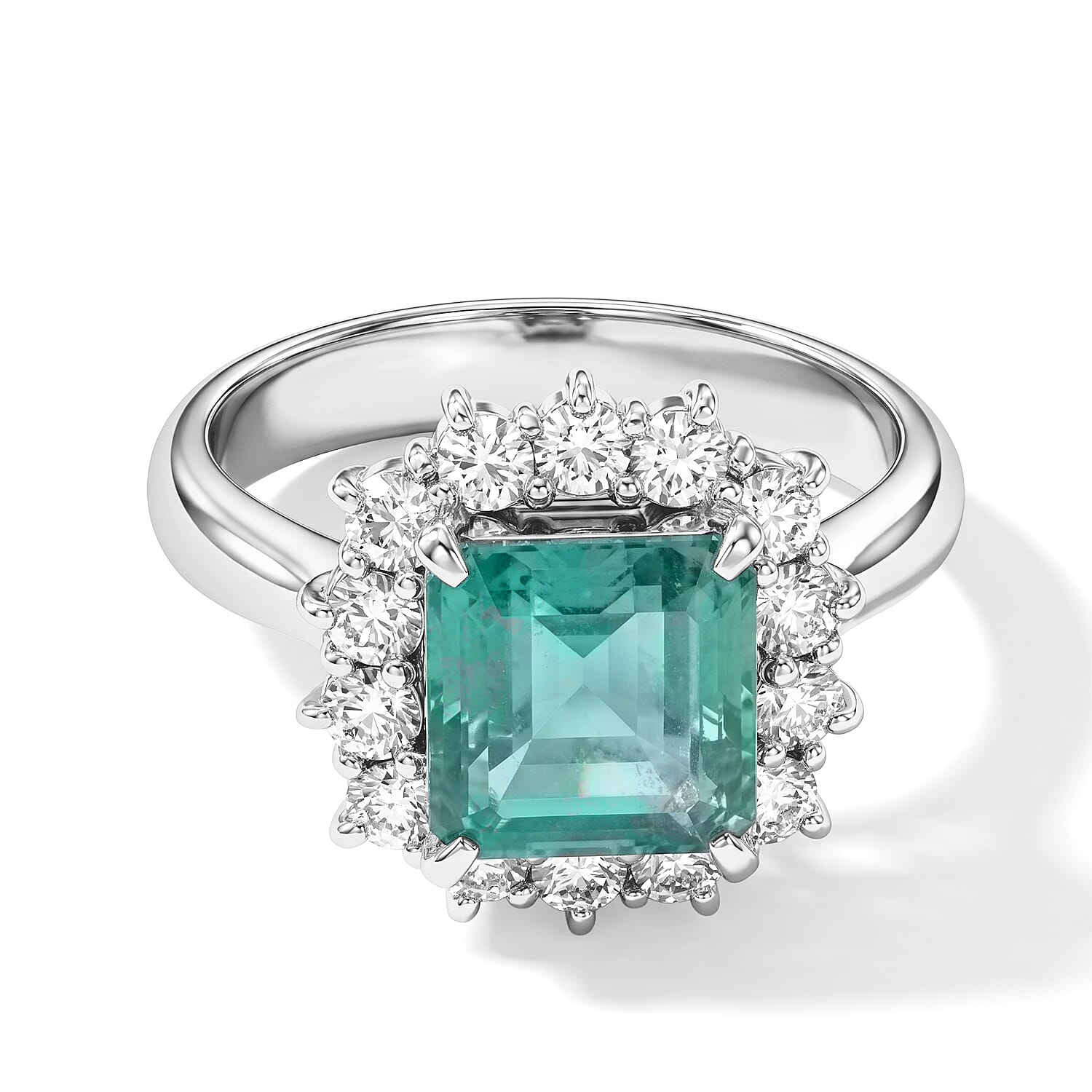AAAA Colombian Emerald and White Diamond SI 2.90 ctw Ring in 900 Platinum (Size 6.0) 7.50 Grams