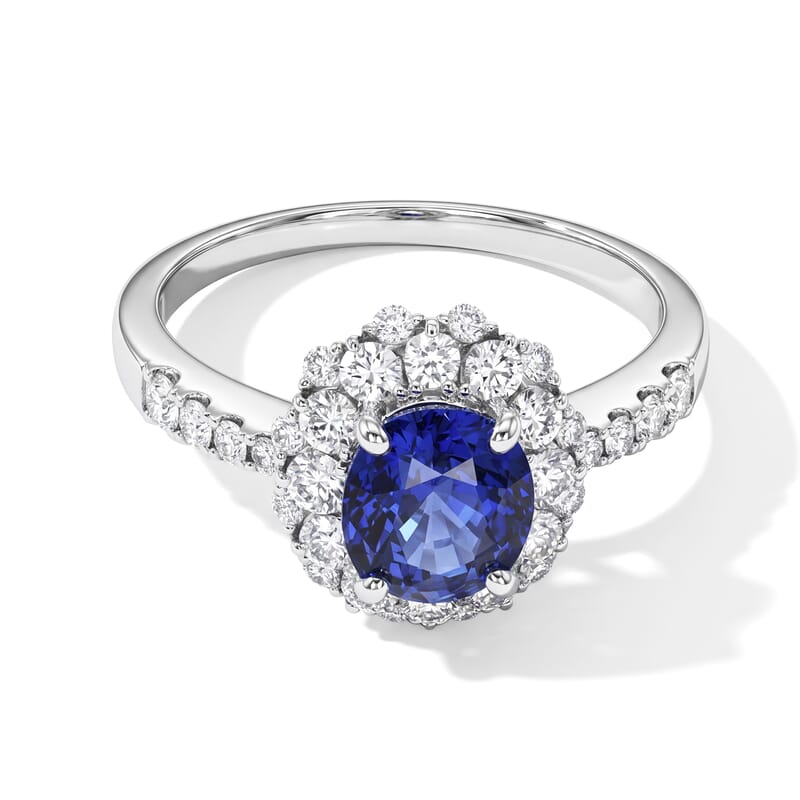 AAAA Cylon Blue Sapphire and White Diamond SI 2.35 ctw Ring in 900 Platinum (Size 6.0) 5 Grams