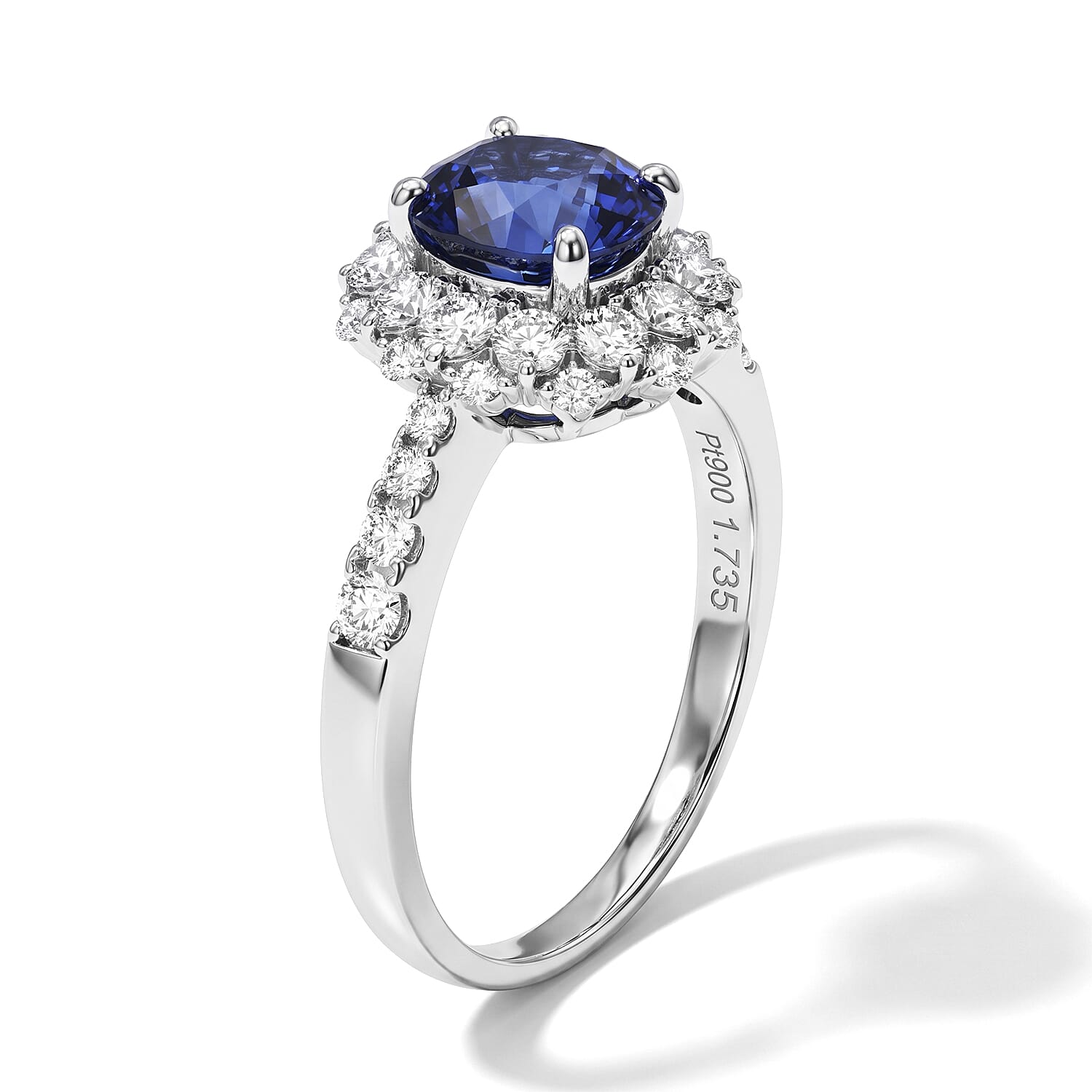 AAAA Cylon Blue Sapphire and White Diamond SI 2.35 ctw Ring in 900 Platinum (Size 6.0) 5 Grams