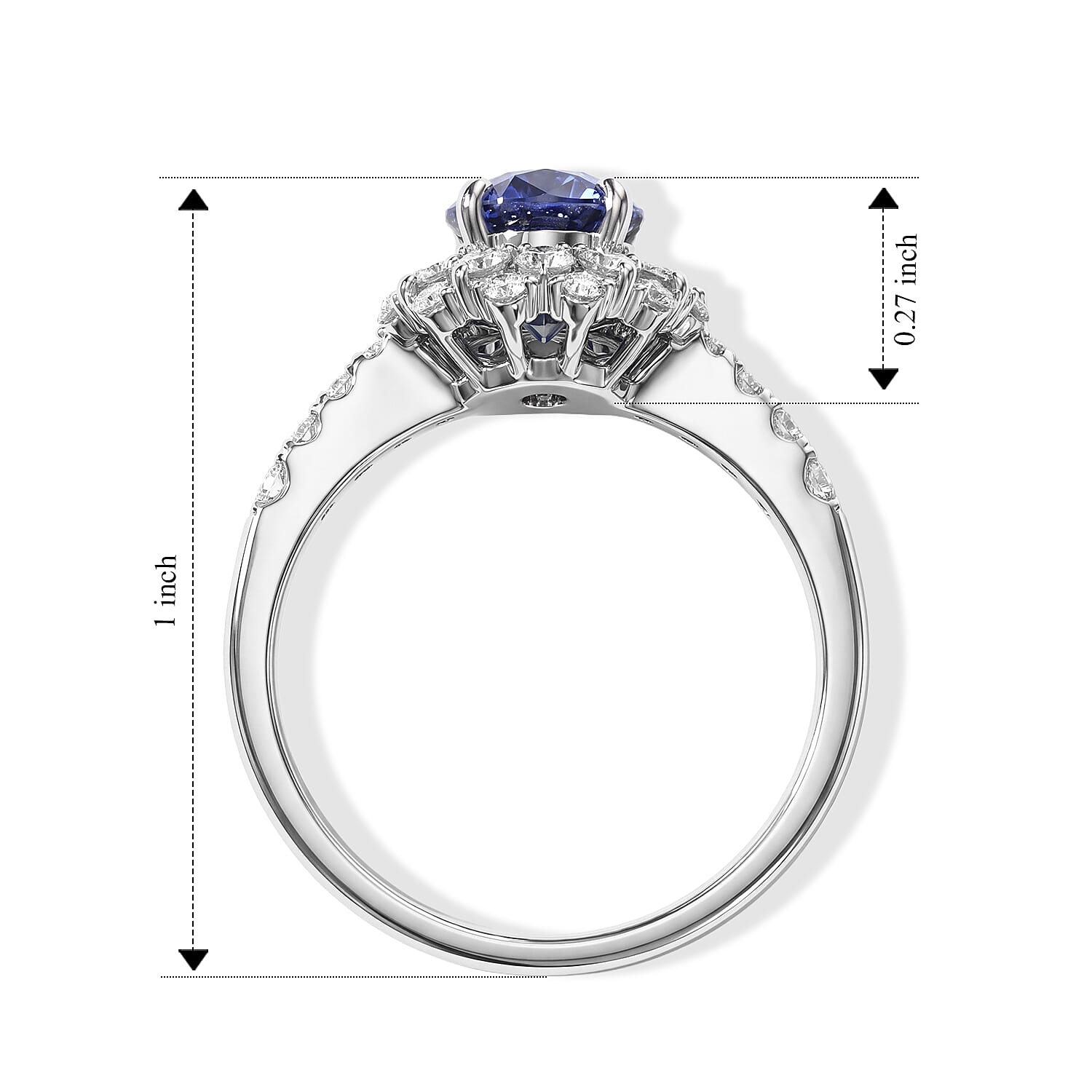 AAAA Cylon Blue Sapphire and White Diamond SI 2.35 ctw Ring in 900 Platinum (Size 6.0) 5 Grams