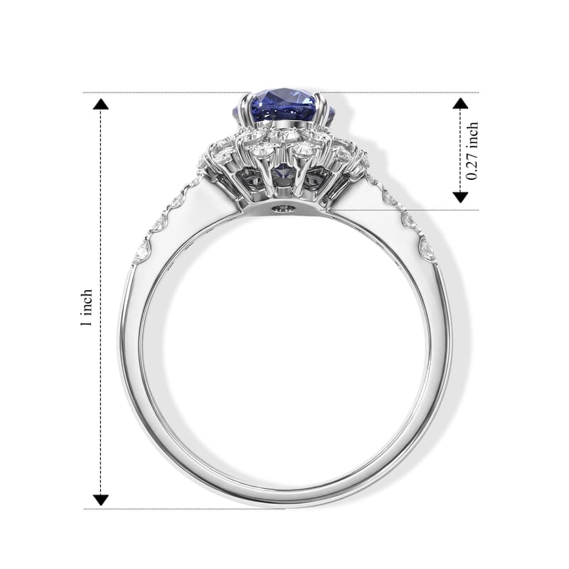 AAAA Cylon Blue Sapphire and White Diamond SI 2.35 ctw Ring in 900 Platinum (Size 6.0) 5 Grams