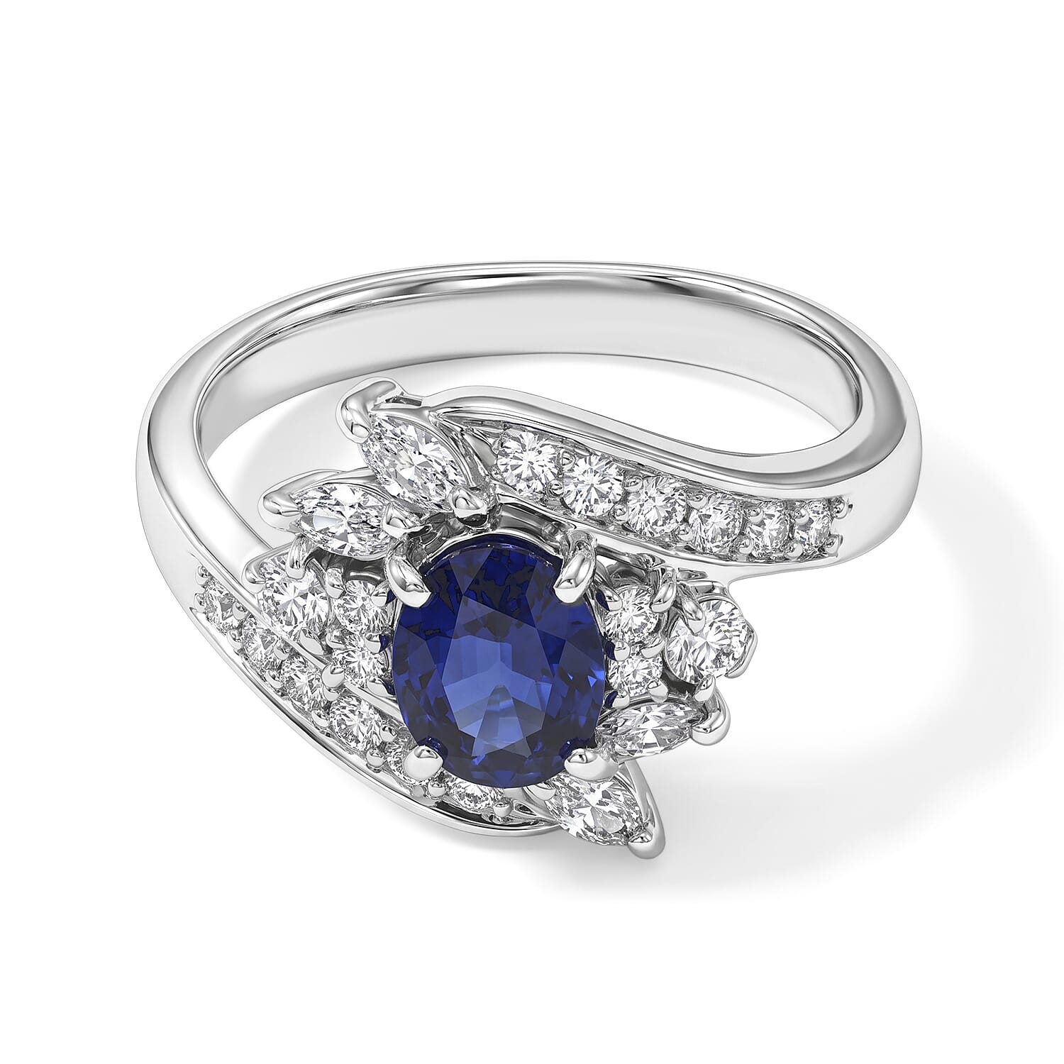 AAAA Cylon Blue Sapphire and White Diamond SI 1.40 ctw Ring in 900 Platinum (Size 6.0) 6.00 Grams