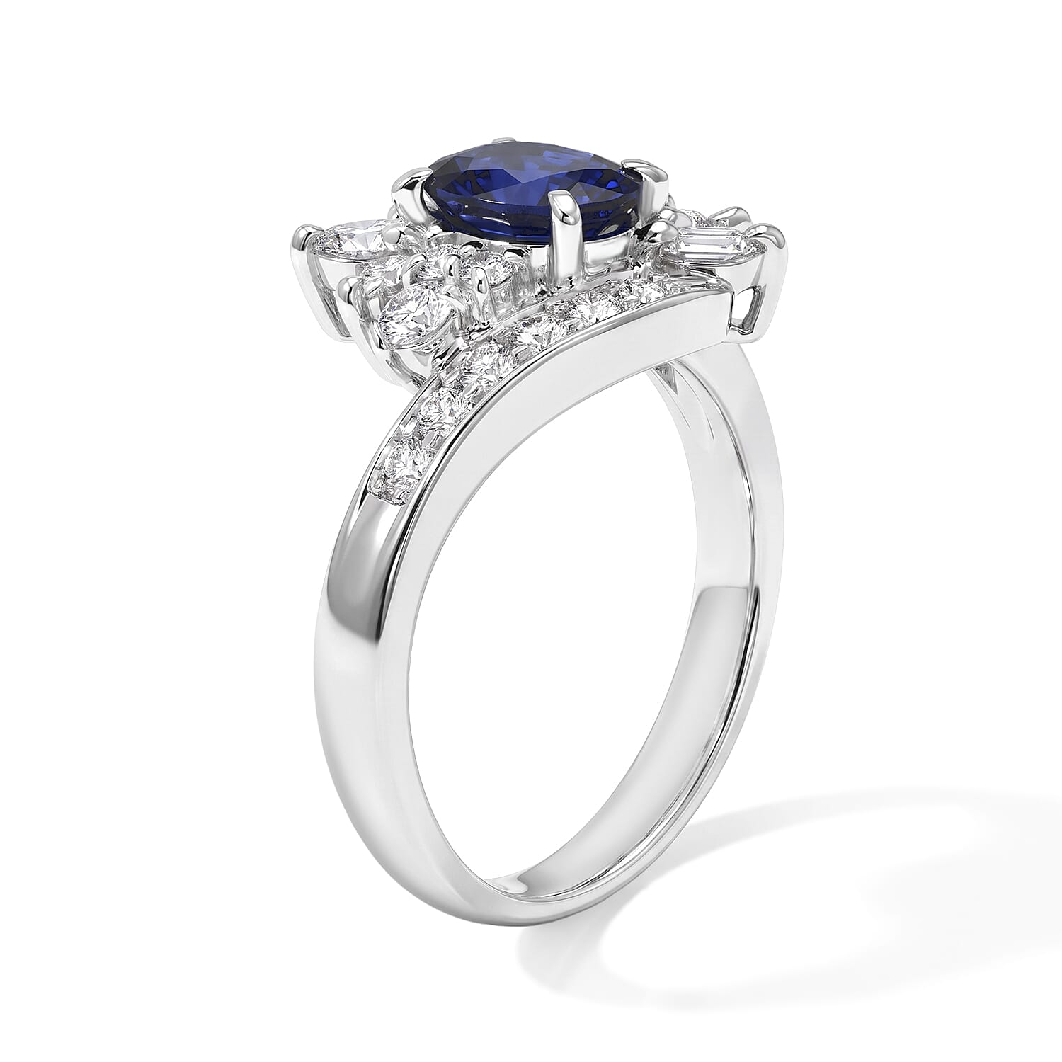AAAA Cylon Blue Sapphire and White Diamond SI 1.40 ctw Ring in 900 Platinum (Size 6.0) 6.00 Grams