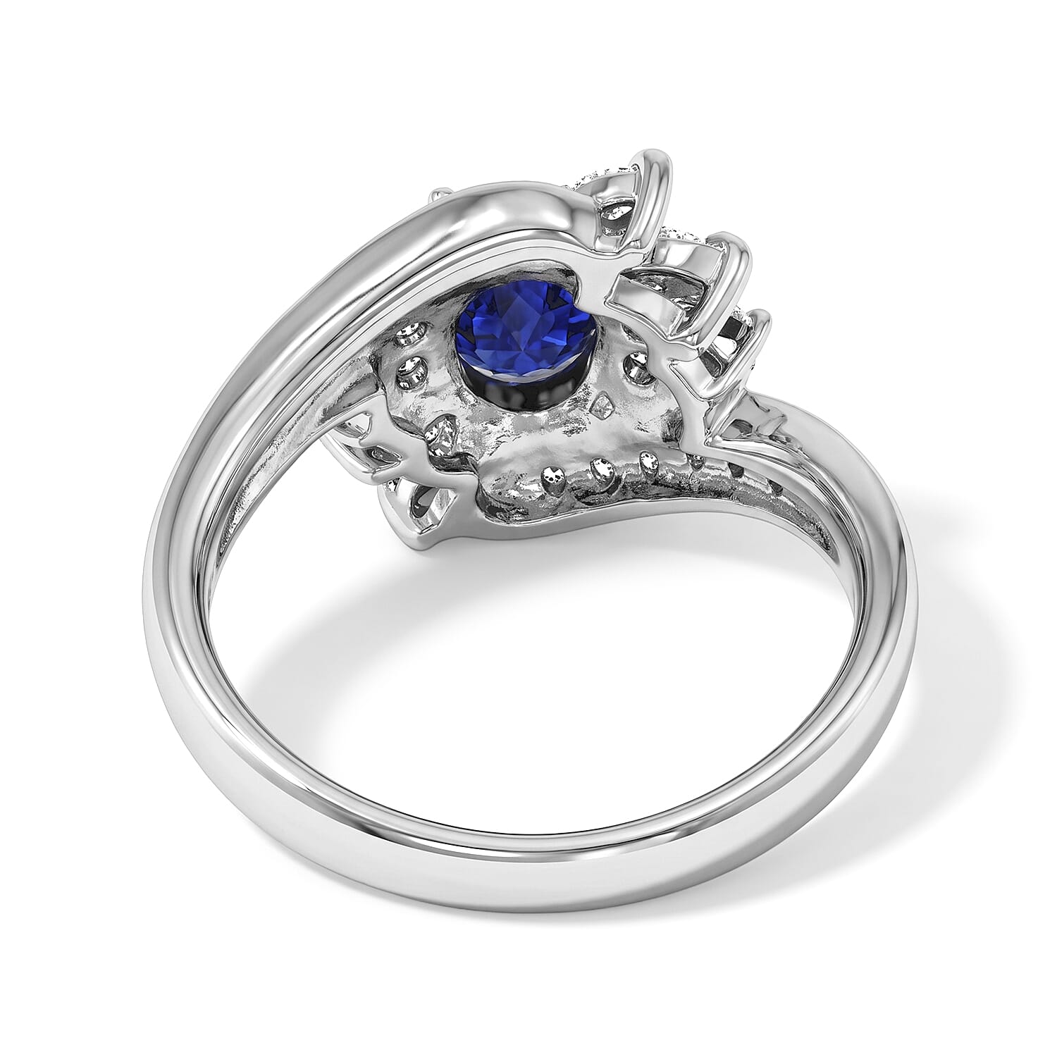 AAAA Cylon Blue Sapphire and White Diamond SI 1.40 ctw Ring in 900 Platinum (Size 6.0) 6.00 Grams