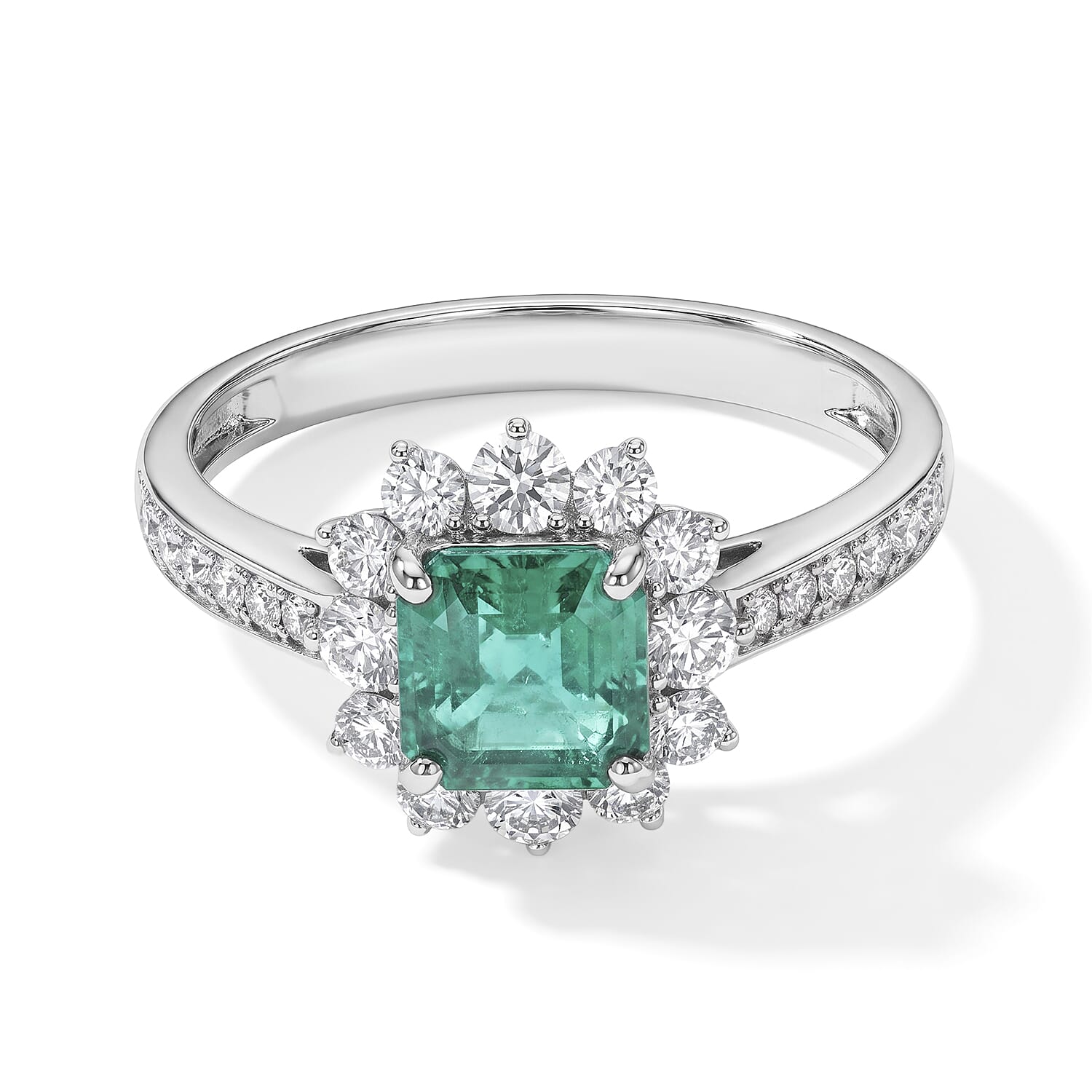 AAAA Colombian Emerald and White Diamond SI 1.70 ctw Ring in 900 Platinum (Size 6.5) 4.20 Grams