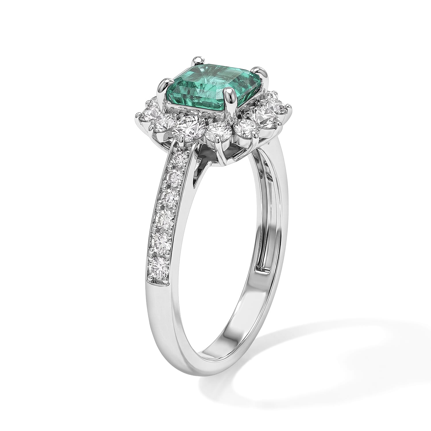 AAAA Colombian Emerald and White Diamond SI 1.70 ctw Ring in 900 Platinum (Size 6.5) 4.20 Grams