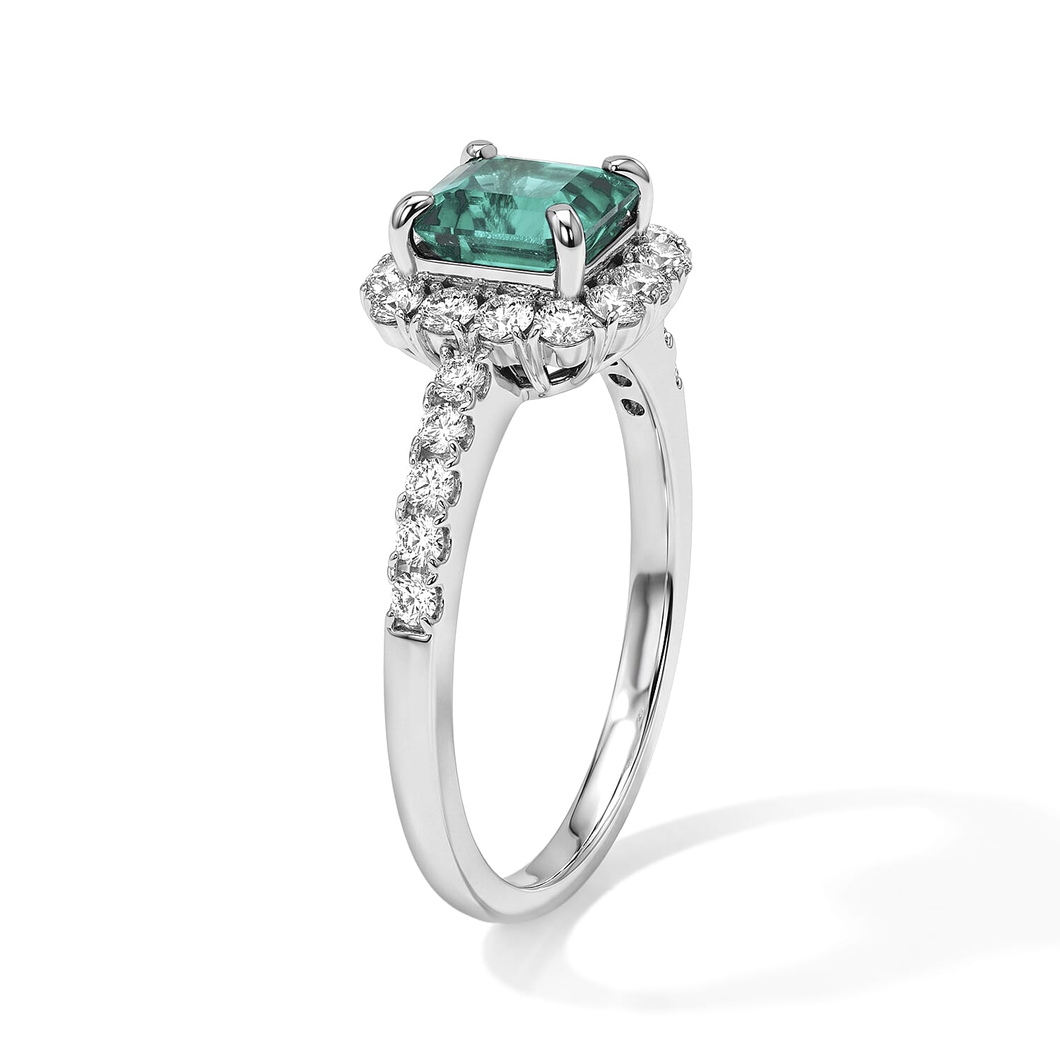 AAAA Colombian Emerald and White Diamond SI 1.55 ctw Ring in 900 Platinum (Size 6.5) 4.60 Grams