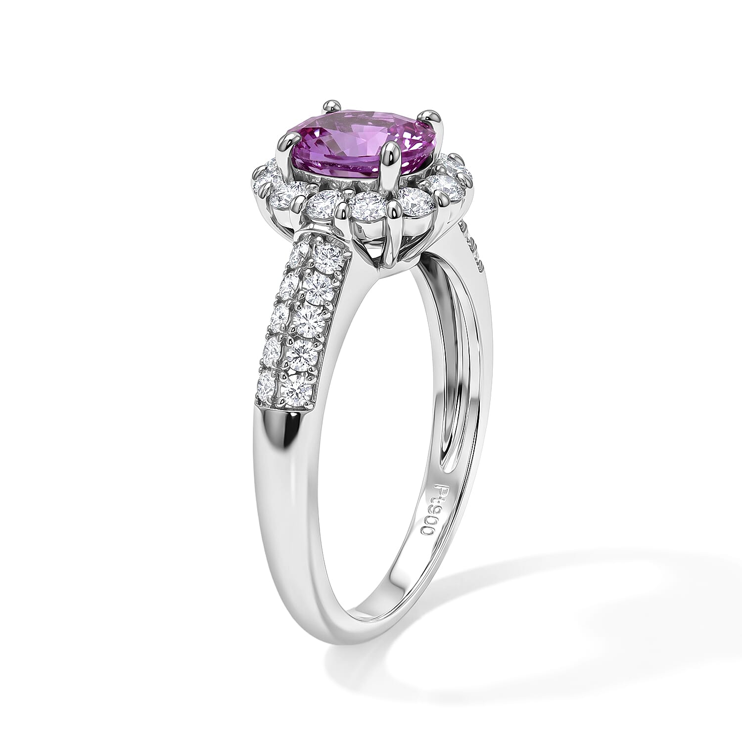 AAAA Pink Sapphire and White Diamond SI 1.70 ctw Ring in 900 Platinum (Size 6.5) 5.50 Grams