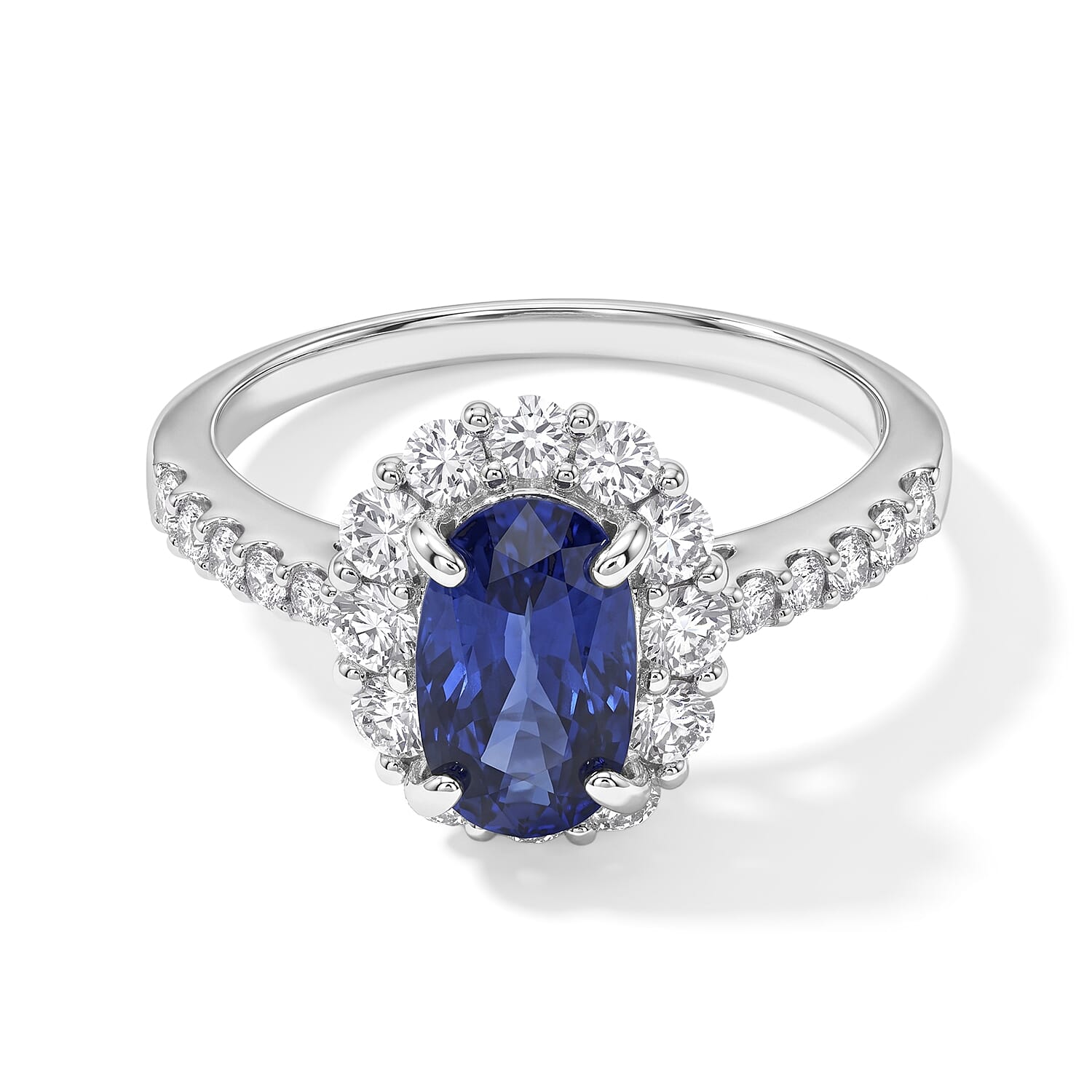 AAAA Blue Sapphire and White Diamond SI 3.20 ctw Ring in 900 Platinum (Size 6.5) 5.10 Grams