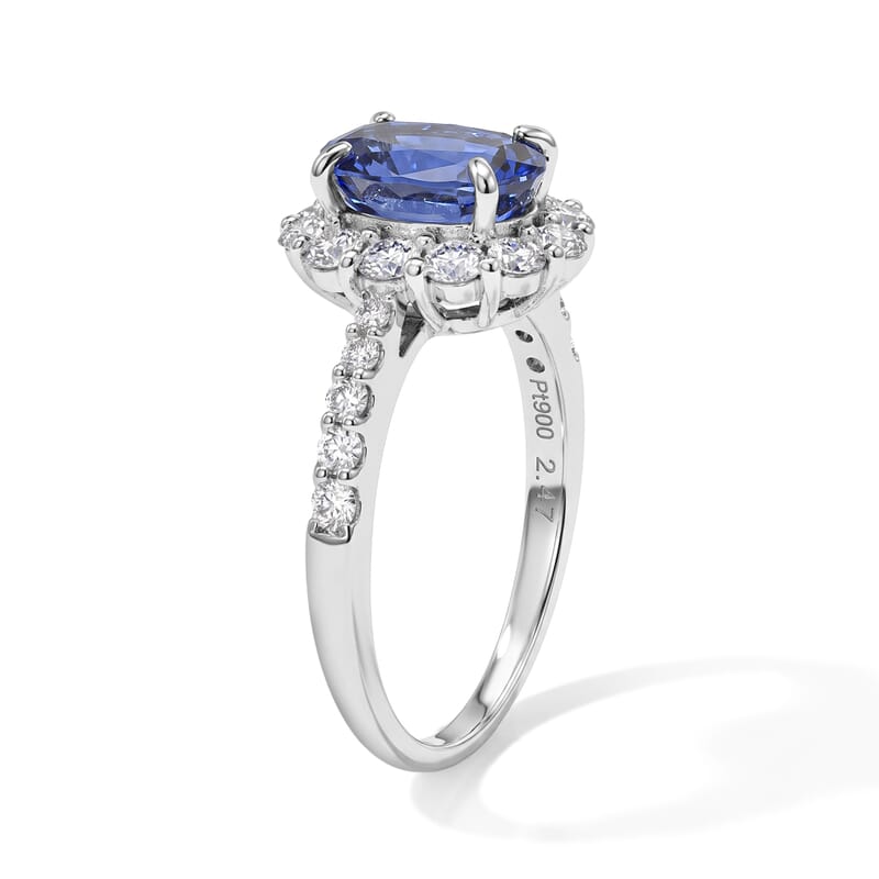AAAA Blue Sapphire and White Diamond SI 3.20 ctw Ring in 900 Platinum (Size 6.5) 5.10 Grams