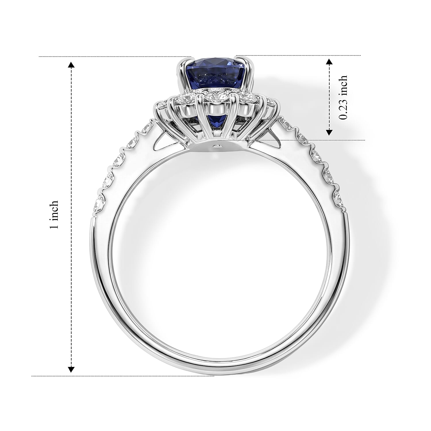 AAAA Blue Sapphire and White Diamond SI 3.20 ctw Ring in 900 Platinum (Size 6.5) 5.10 Grams