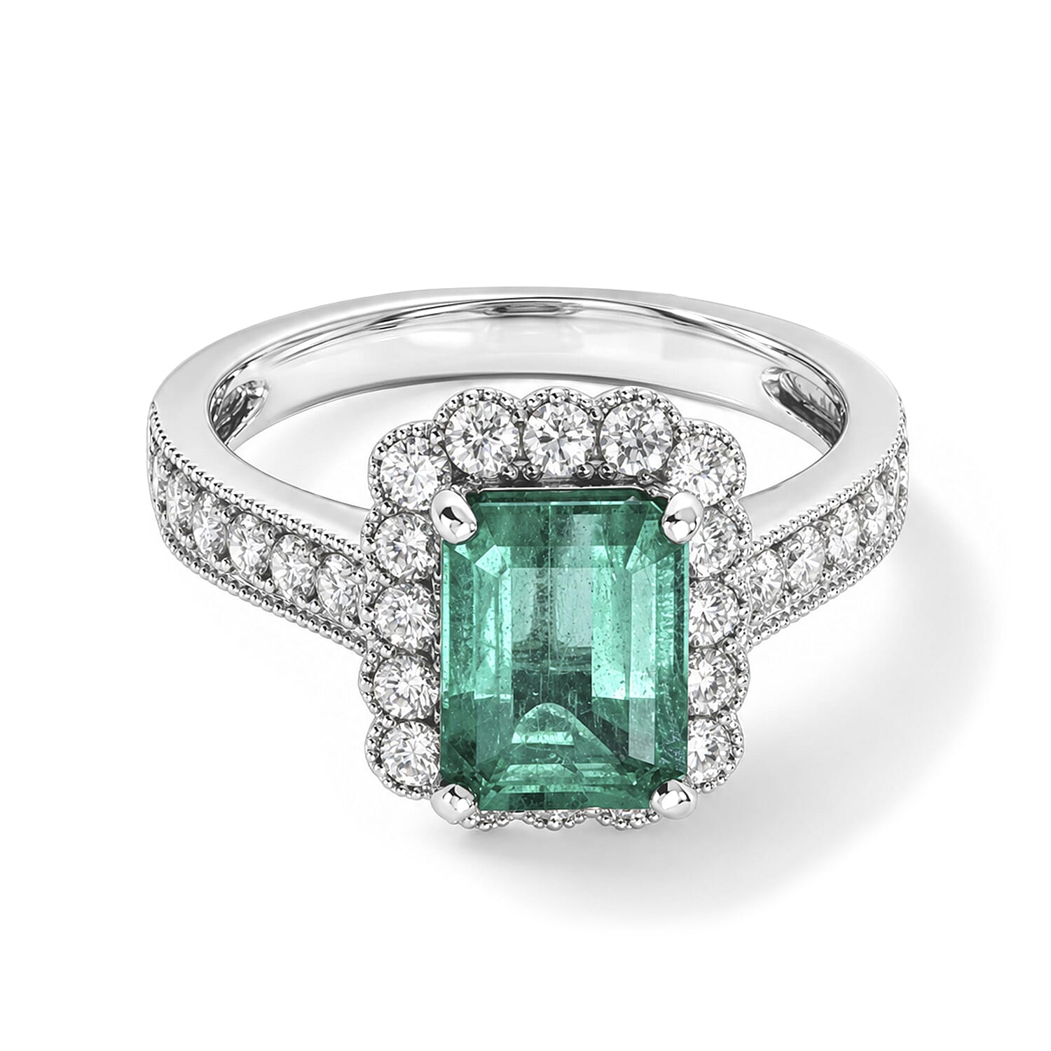 AAAA Colombian Emerald and White Diamond SI 2.85 ctw Ring in 900 Platinum (Size 6.5) 6.40 Grams