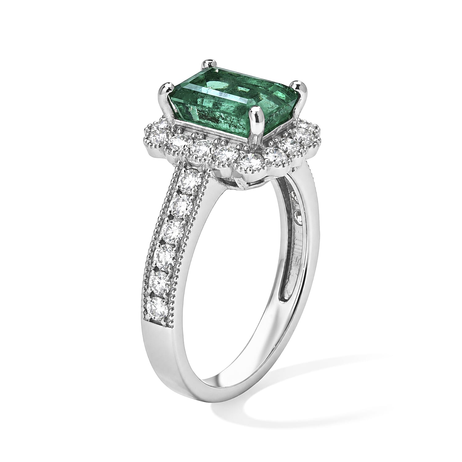 AAAA Colombian Emerald and White Diamond SI 2.85 ctw Ring in 900 Platinum (Size 6.5) 6.40 Grams