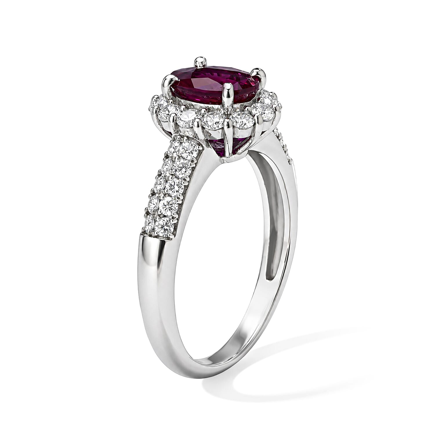 AAAA Ruby and White Diamond SI 1.75 ctw Ring in 900 Platinum (Size 6.5) 5.00 Grams