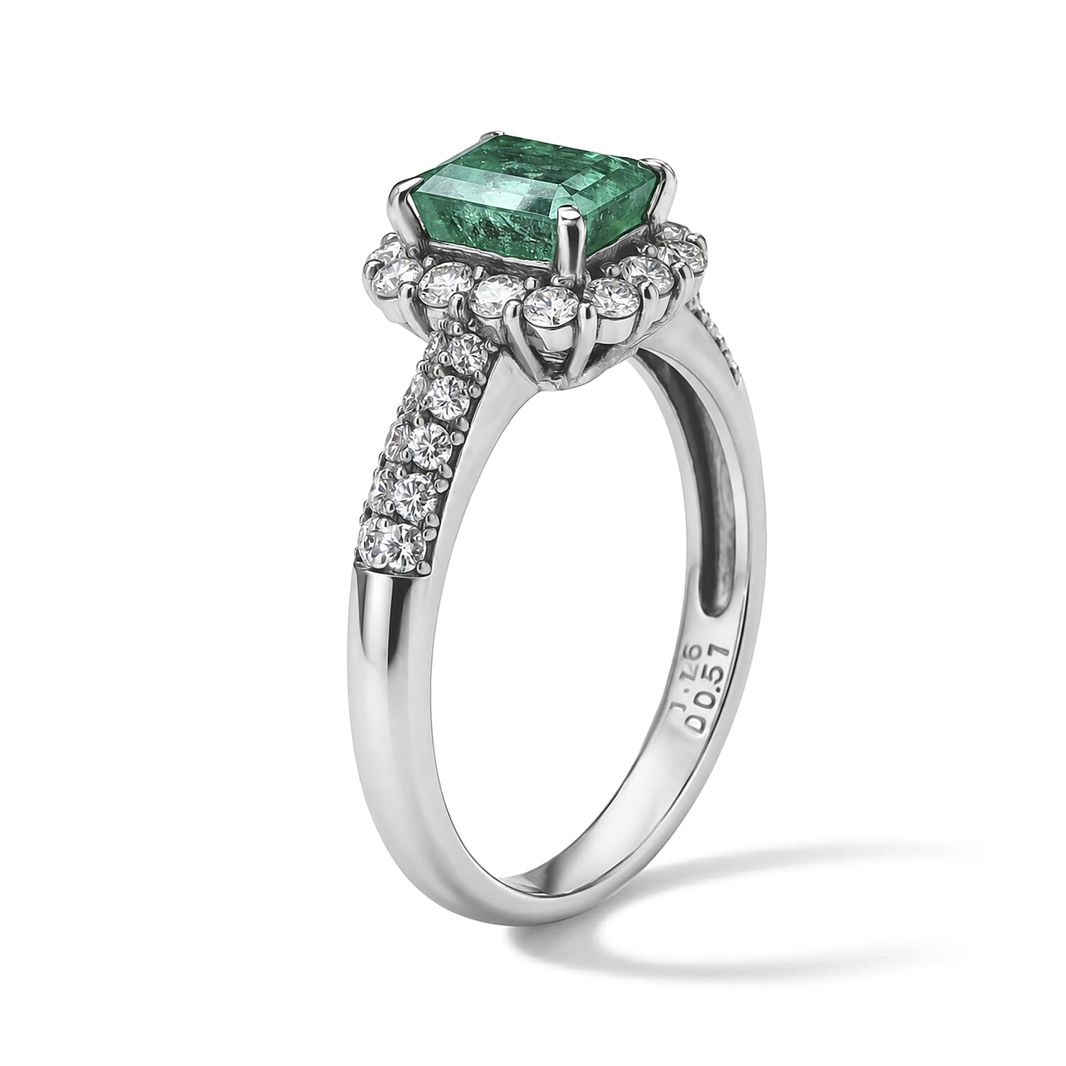 AAAA Colombian Emerald and White Diamond SI 1.65 ctw Ring in 900 Platinum (Size 6.5) 4.50 Grams
