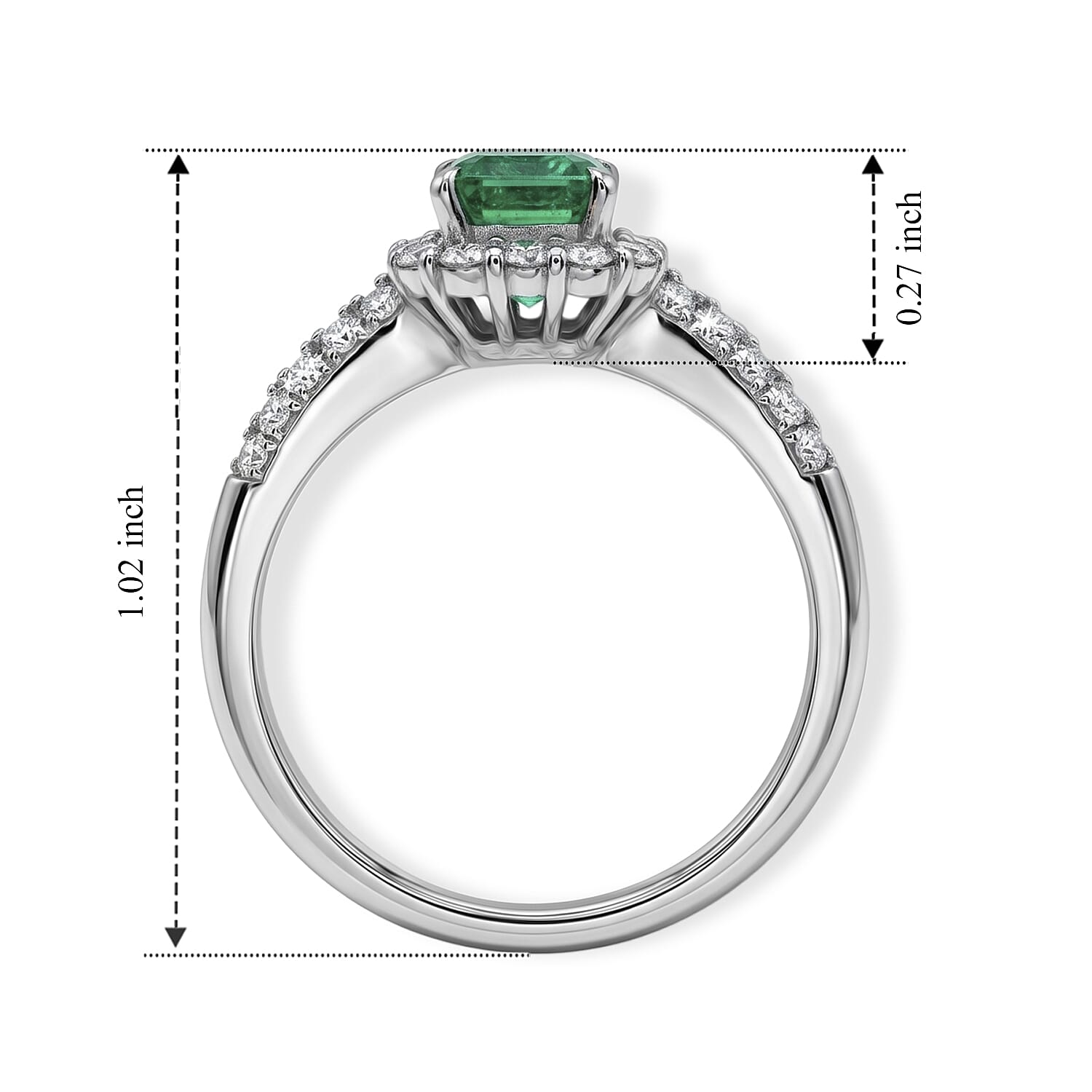 AAAA Colombian Emerald and White Diamond SI 1.65 ctw Ring in 900 Platinum (Size 6.5) 4.50 Grams