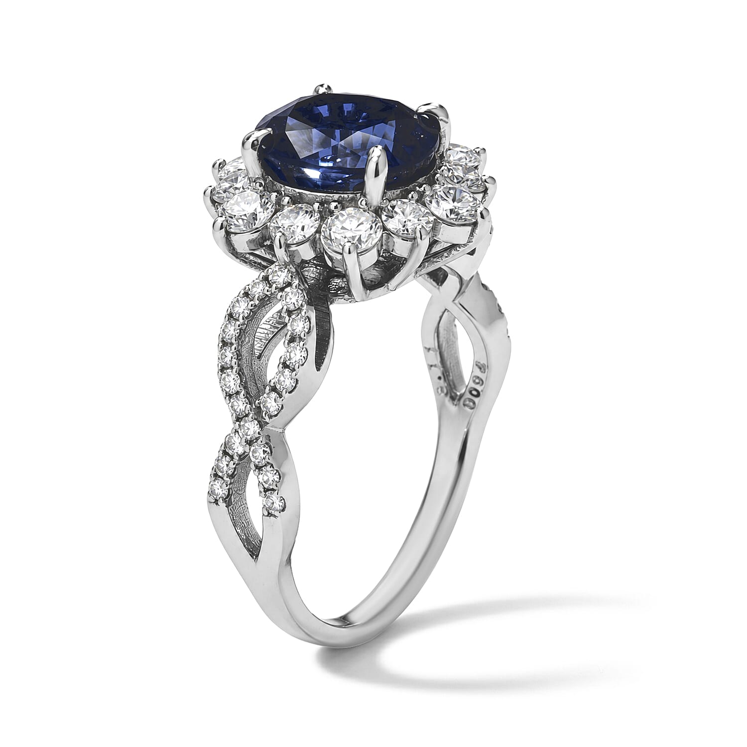 AAAA Cylone Blue Sapphire and White Diamond SI 4.00 ctw Ring in 900 Platinum (Size 6.5) 5.50 Grams