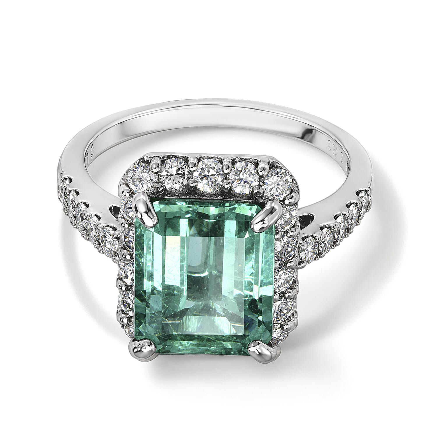 AAAA Colombian Emerald and White Diamond SI 4.10 ctw Ring in 900 Platinum (Size 6.5) 6.50 Grams