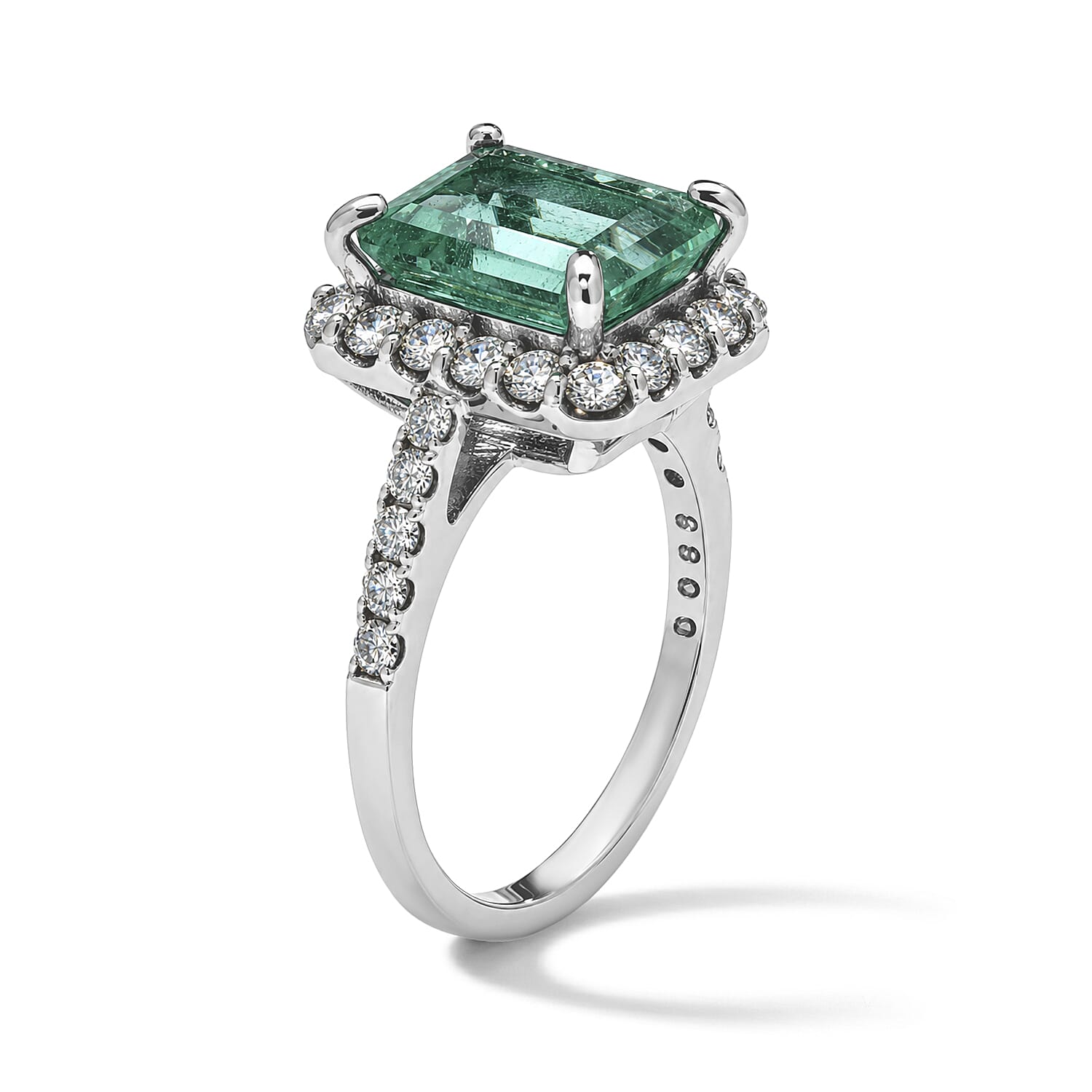AAAA Colombian Emerald and White Diamond SI 4.10 ctw Ring in 900 Platinum (Size 6.5) 6.50 Grams
