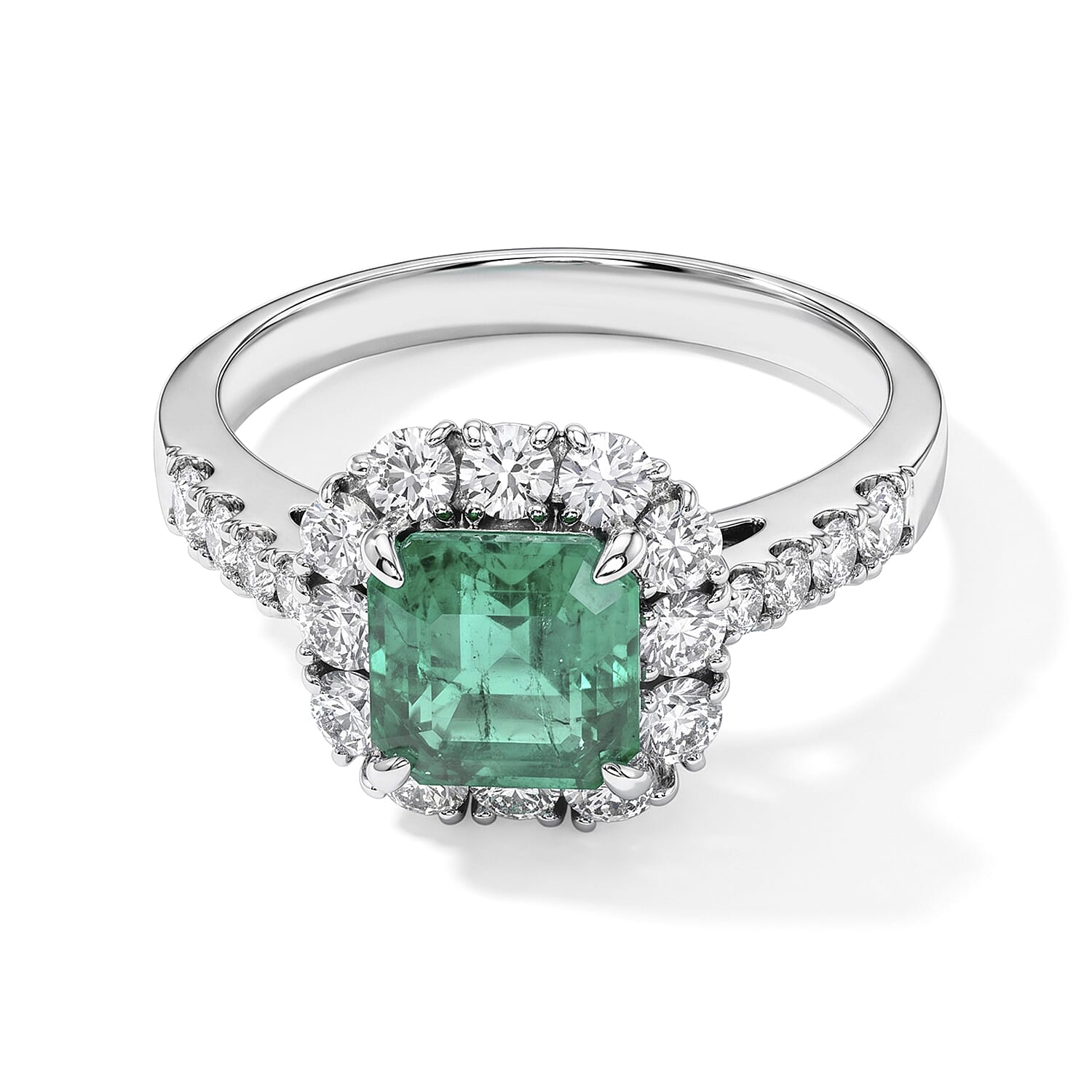 AAAA Colombian Emerald and White Diamond SI 2.30 ctw Ring in 900 Platinum (Size 6.5) 5.90 Grams