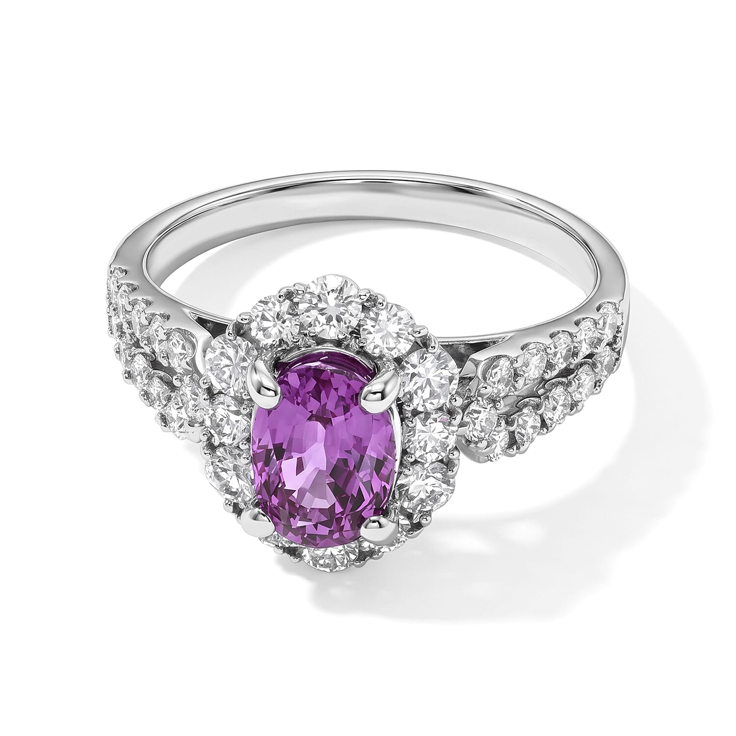 AAAA Pink Sapphire and White Diamond SI 2.90 ctw Ring in 900 Platinum (Size 6.5) 5.60 Grams
