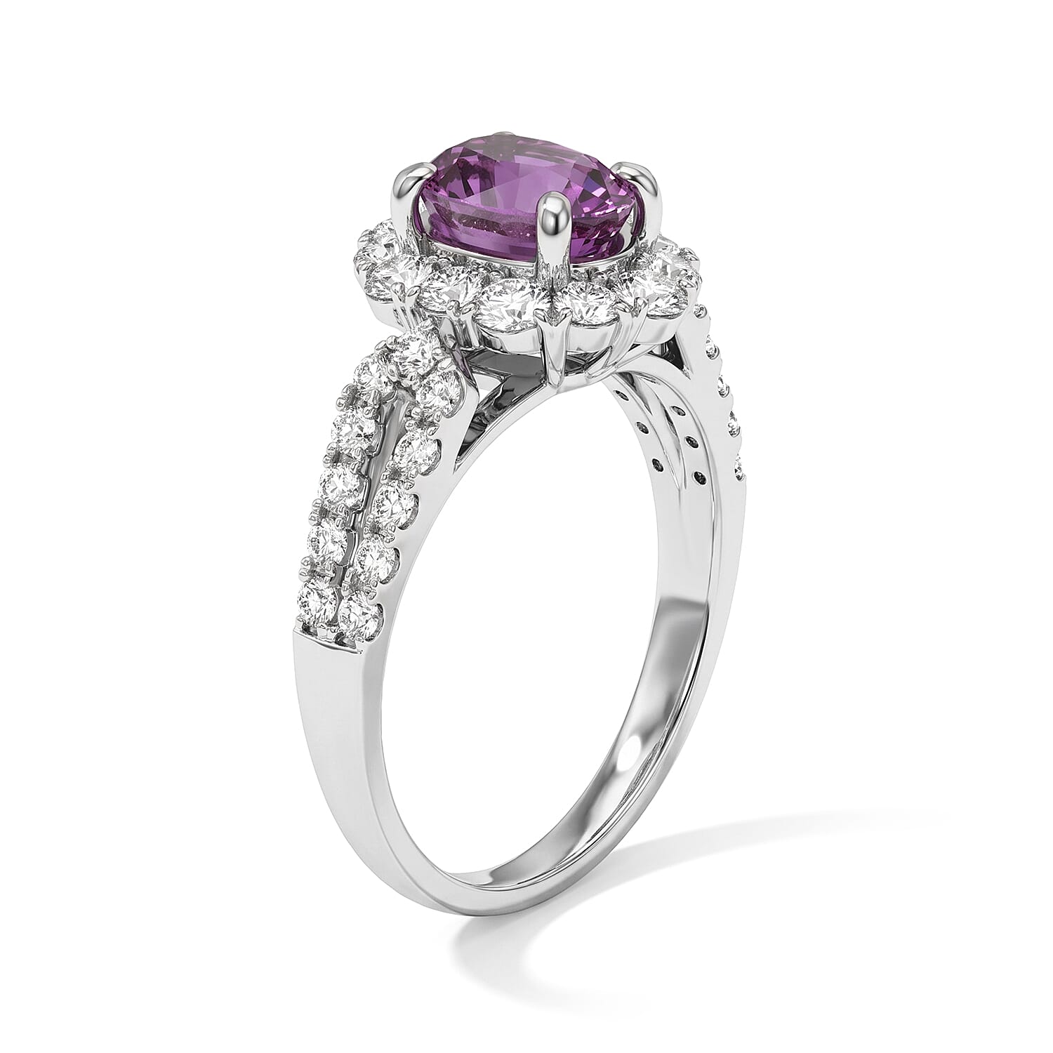 AAAA Pink Sapphire and White Diamond SI 2.90 ctw Ring in 900 Platinum (Size 6.5) 5.60 Grams