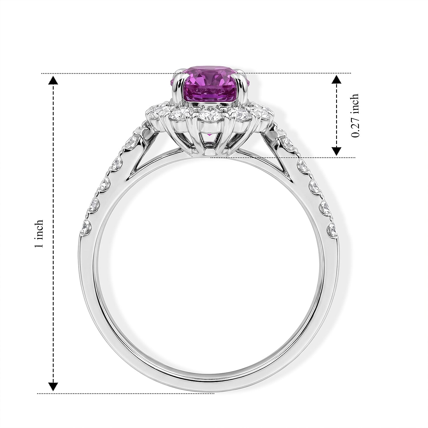 AAAA Pink Sapphire and White Diamond SI 2.90 ctw Ring in 900 Platinum (Size 6.5) 5.60 Grams