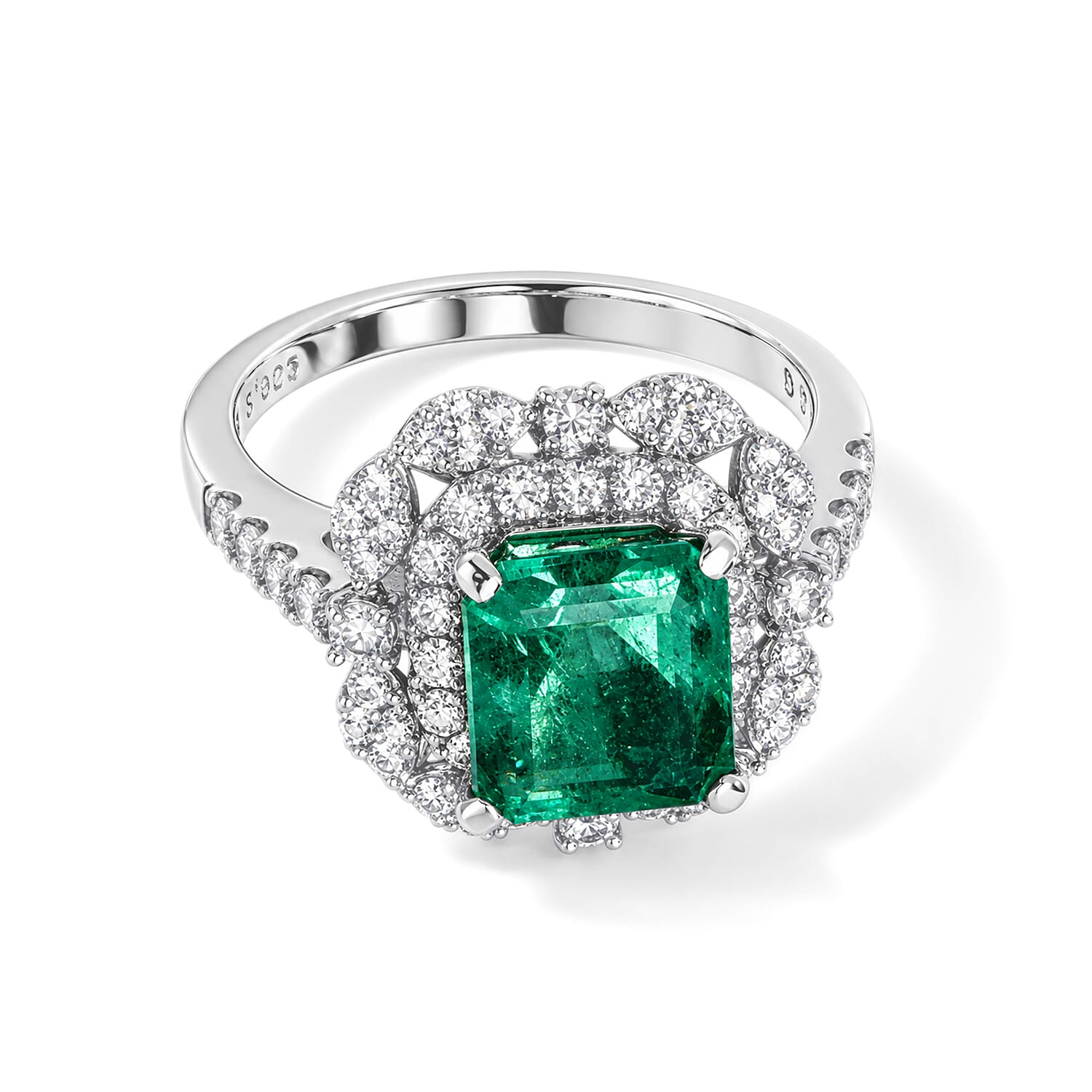 AAAA Colombian Emerald and White Diamond SI 3.70 ctw Ring in 900 Platinum (Size 6.5) 6.90 Grams