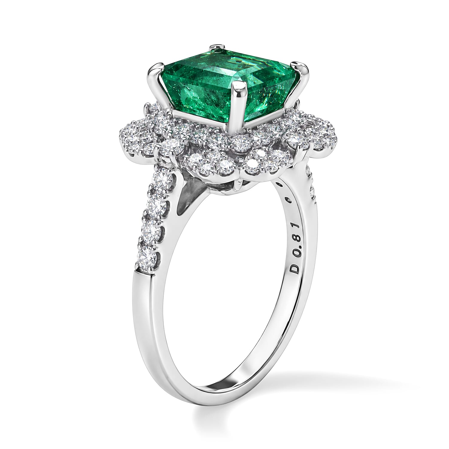 AAAA Colombian Emerald and White Diamond SI 3.70 ctw Ring in 900 Platinum (Size 6.5) 6.90 Grams