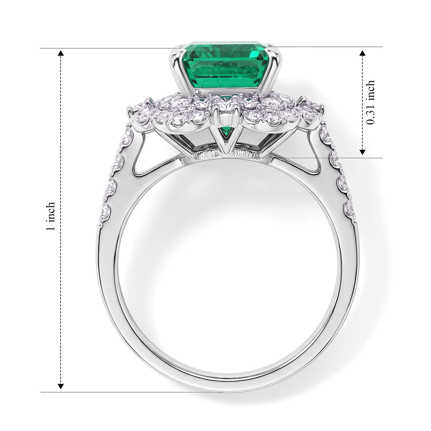 AAAA Colombian Emerald and White Diamond SI 3.70 ctw Ring in 900 Platinum (Size 6.5) 6.90 Grams