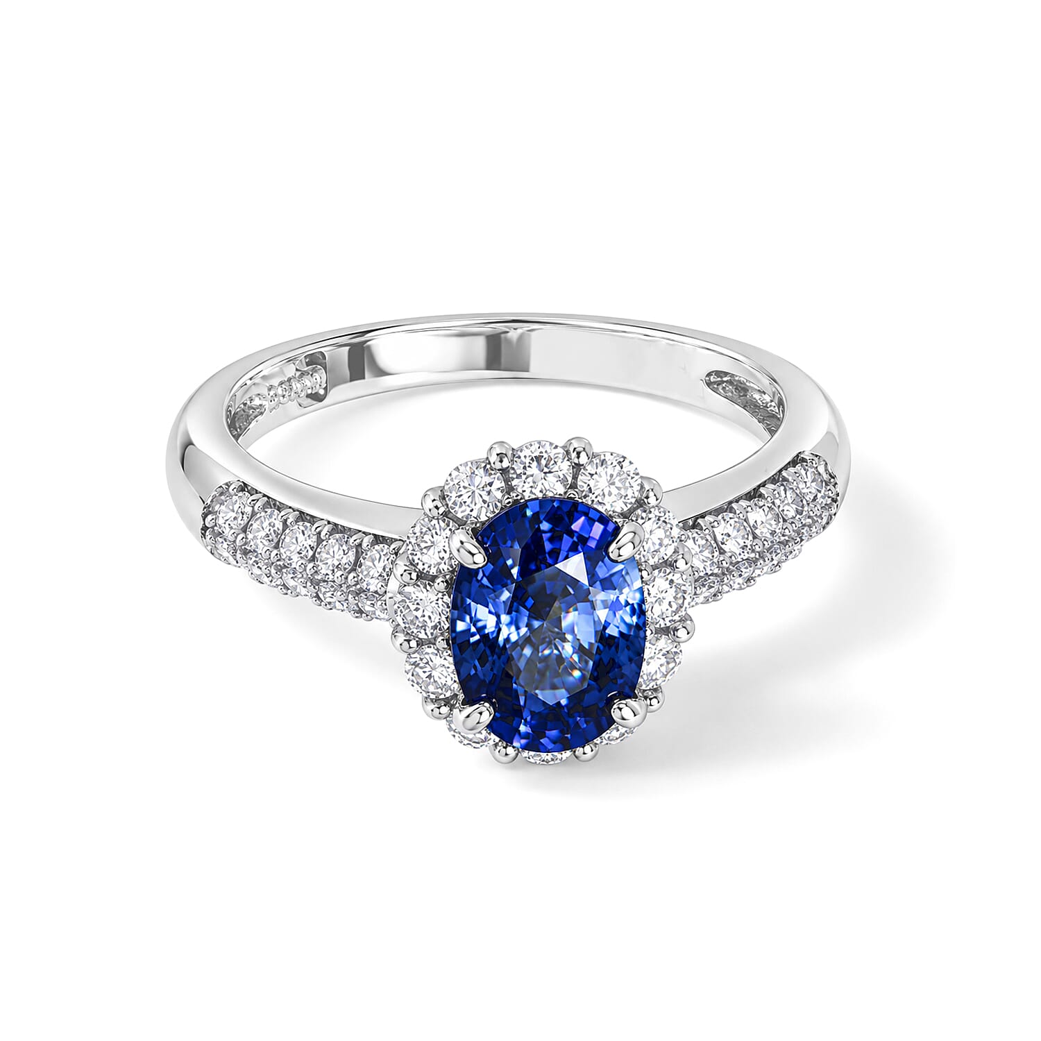 AAAA Blue Sapphire and White Diamond SI 2.20 ctw Ring in 900 Platinum (Size 6.5) 5.00 Grams