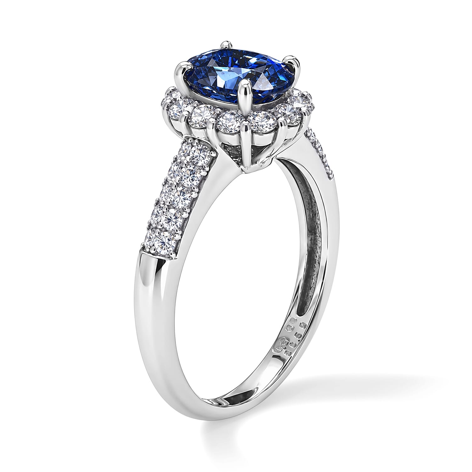 AAAA Blue Sapphire and White Diamond SI 2.20 ctw Ring in 900 Platinum (Size 6.5) 5.00 Grams