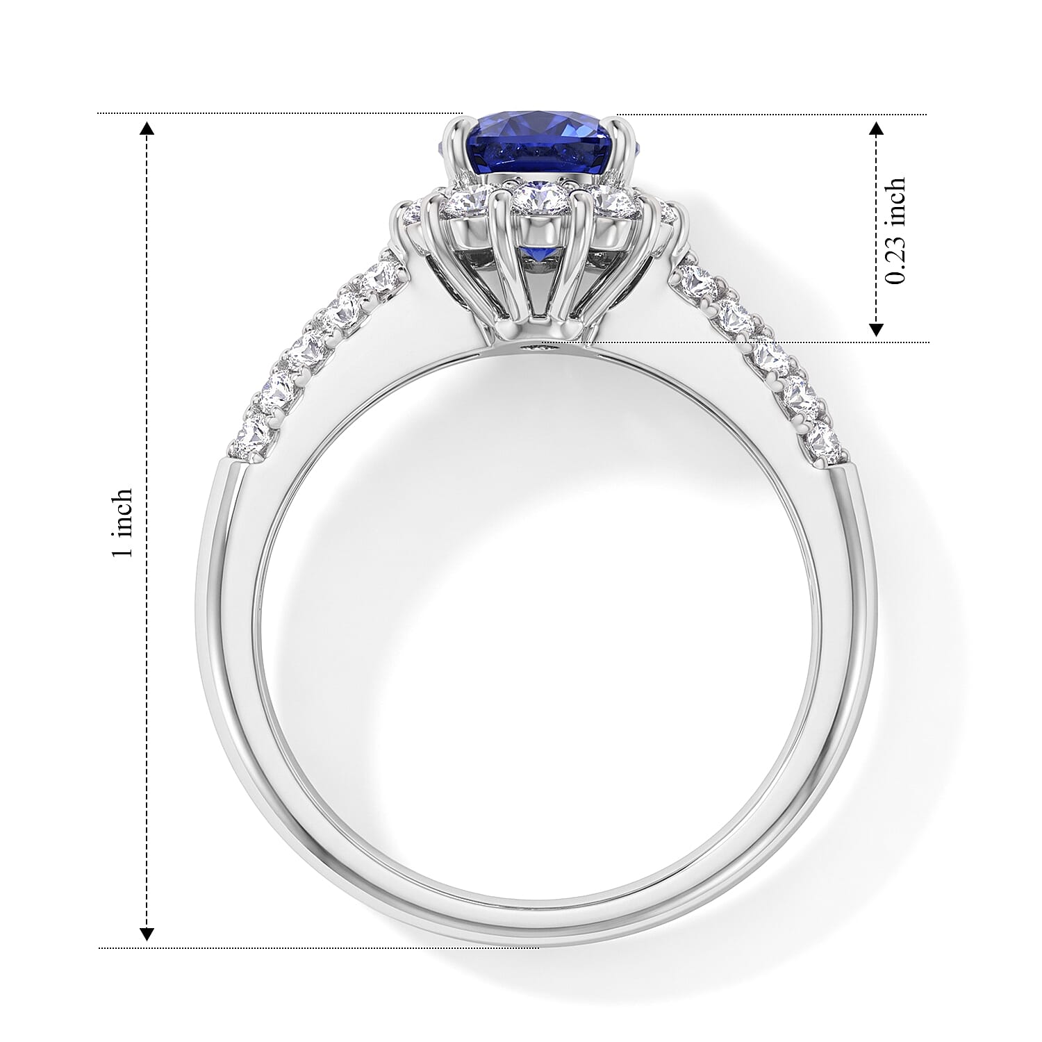 AAAA Blue Sapphire and White Diamond SI 2.20 ctw Ring in 900 Platinum (Size 6.5) 5.00 Grams