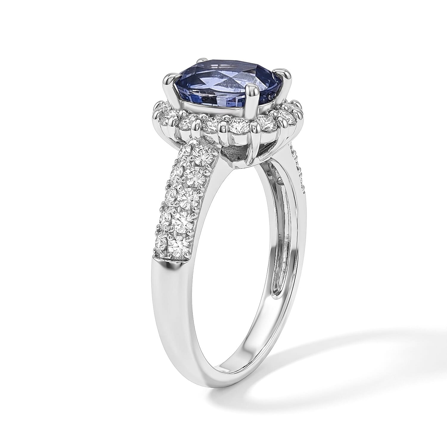 AAAA Cylone Blue Sapphire and White Diamond SI 3.50 ctw Ring in 900 Platinum (Size 6.5) 5.80 Grams