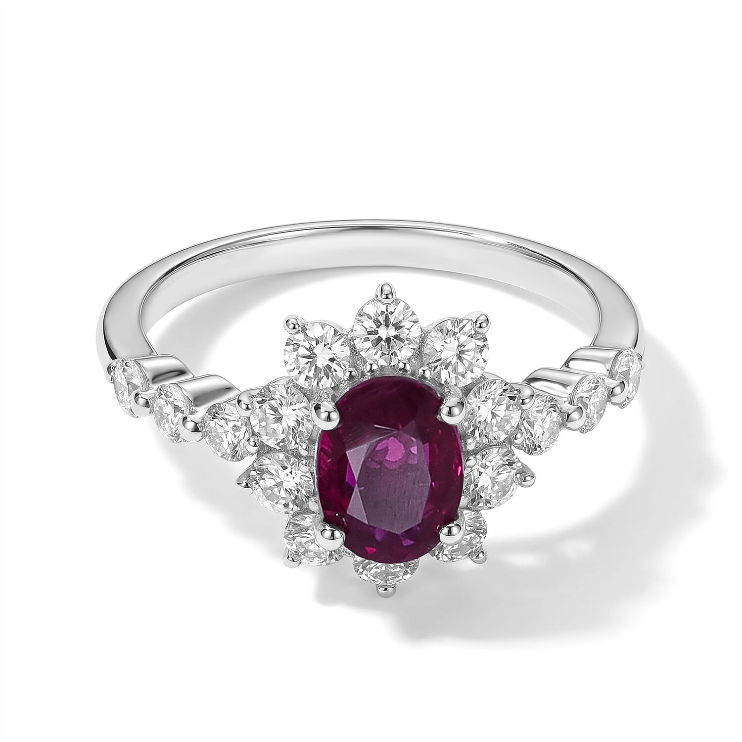 AAAA Ruby and White Diamond SI 2.10 ctw Ring in 900 Platinum (Size 6.5) 4.50 Grams