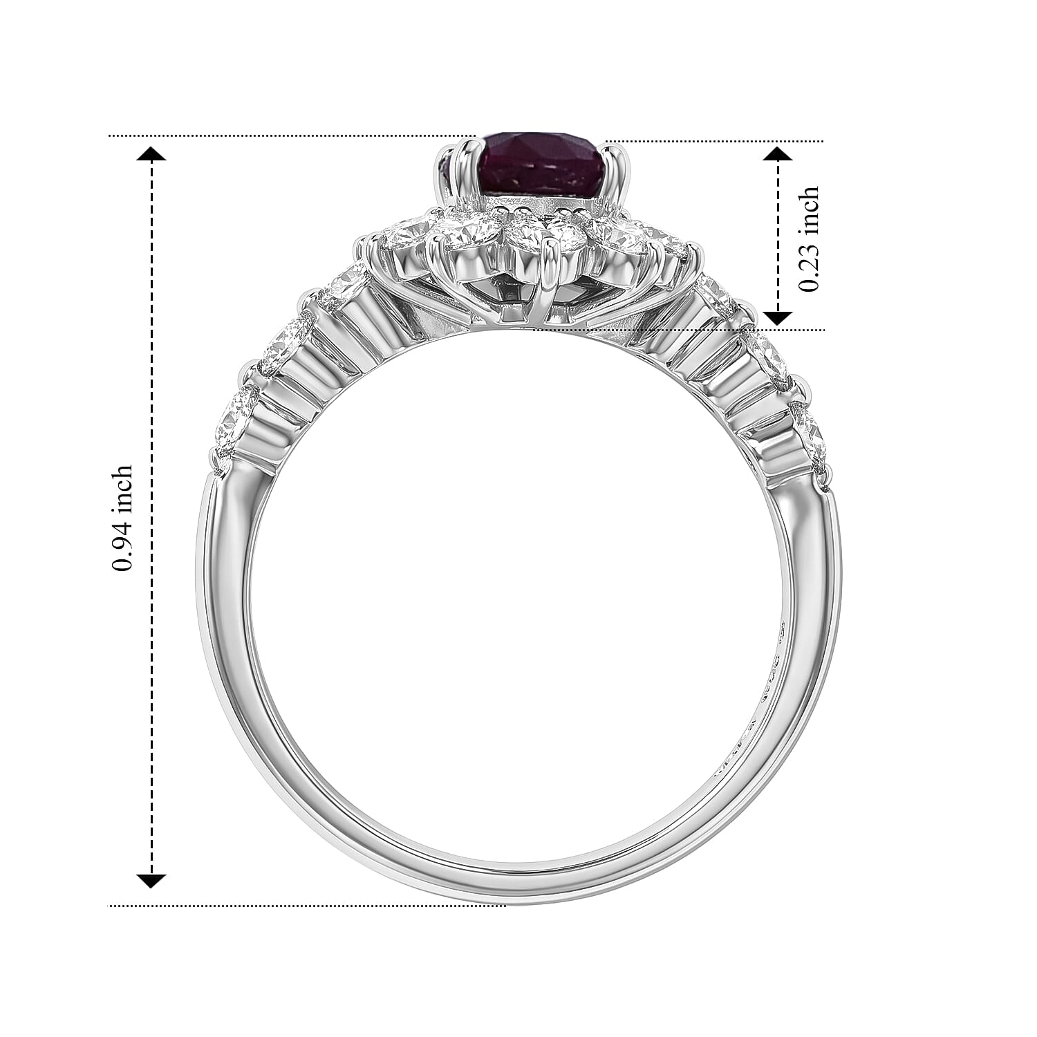 AAAA Ruby and White Diamond SI 2.10 ctw Ring in 900 Platinum (Size 6.5) 4.50 Grams